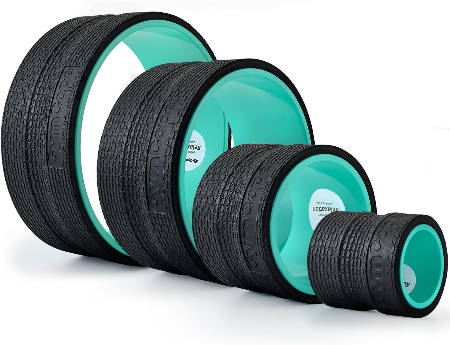 GymCope Back Roller Wheel, Spine-Safe Groove for Deep Stretch, 530 lbs | 1/2in sweat-resistant foam over ABS core, 4 sizes 4 to 12in plus 4-pack with 13in, yoga pilates home gym recovery, pvc free