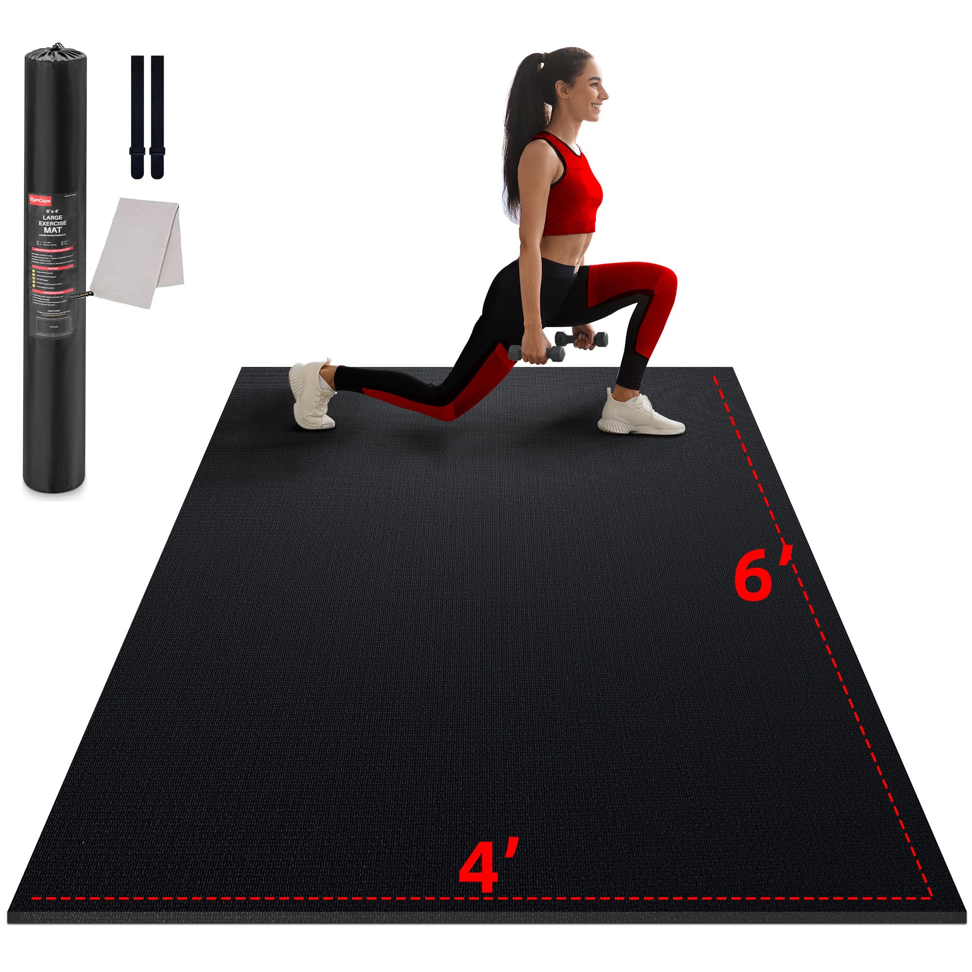 GymCope Large Exercise Mat for Home Workouts, 12x6/10x6/9x6/8x6/7x5/6x4 ft | (7mm) Extra Thick Workout Mat, High-Density Gym Mat for Cardio, Jump Rope, MMA, Weights (Shoe-Friendly)