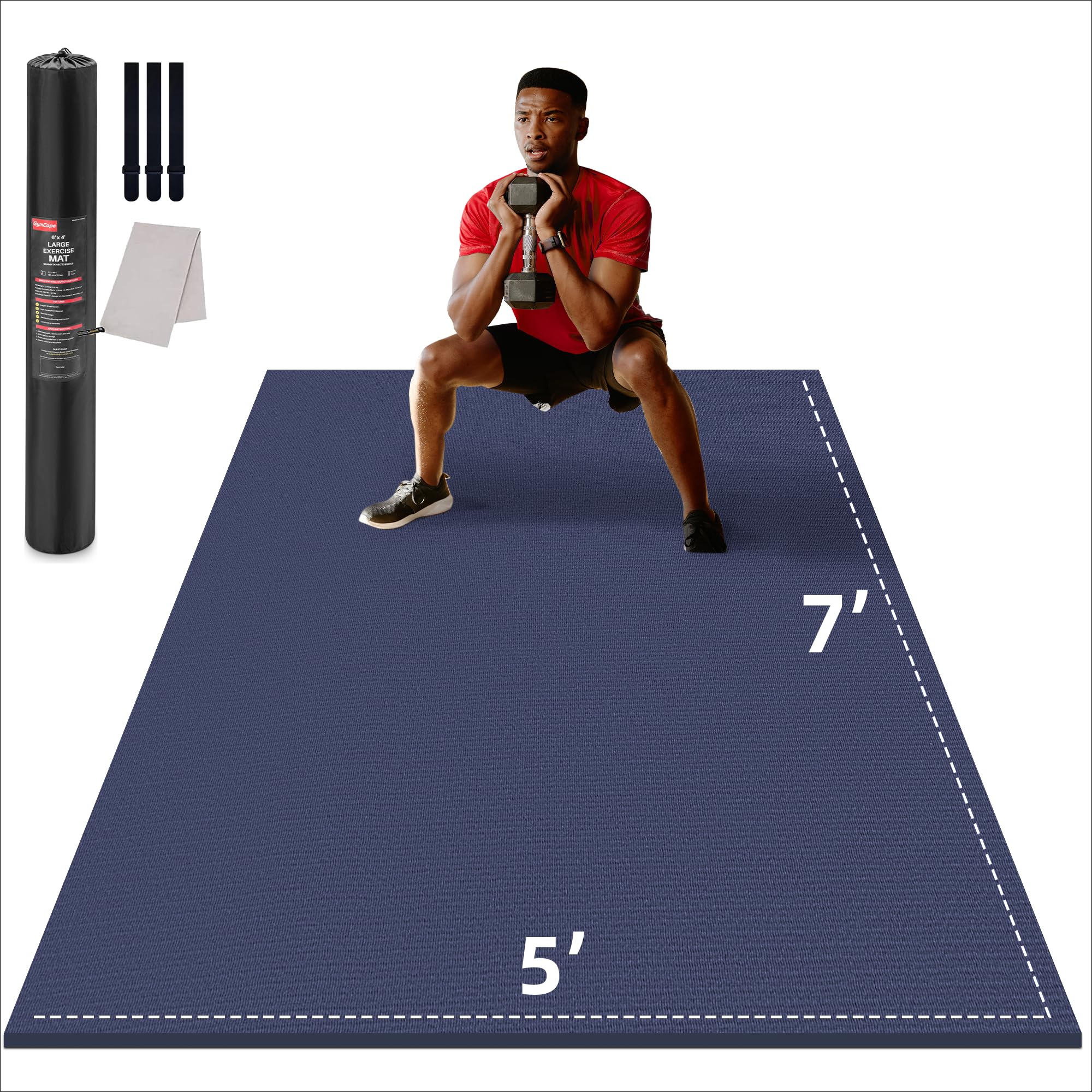 GymCope Large Exercise Mat for Home Workouts, 12x6/10x6/9x6/8x6/7x5/6x4 ft | (7mm) Extra Thick Workout Mat, High-Density Gym Mat for Cardio, Jump Rope, MMA, Weights (Shoe-Friendly)