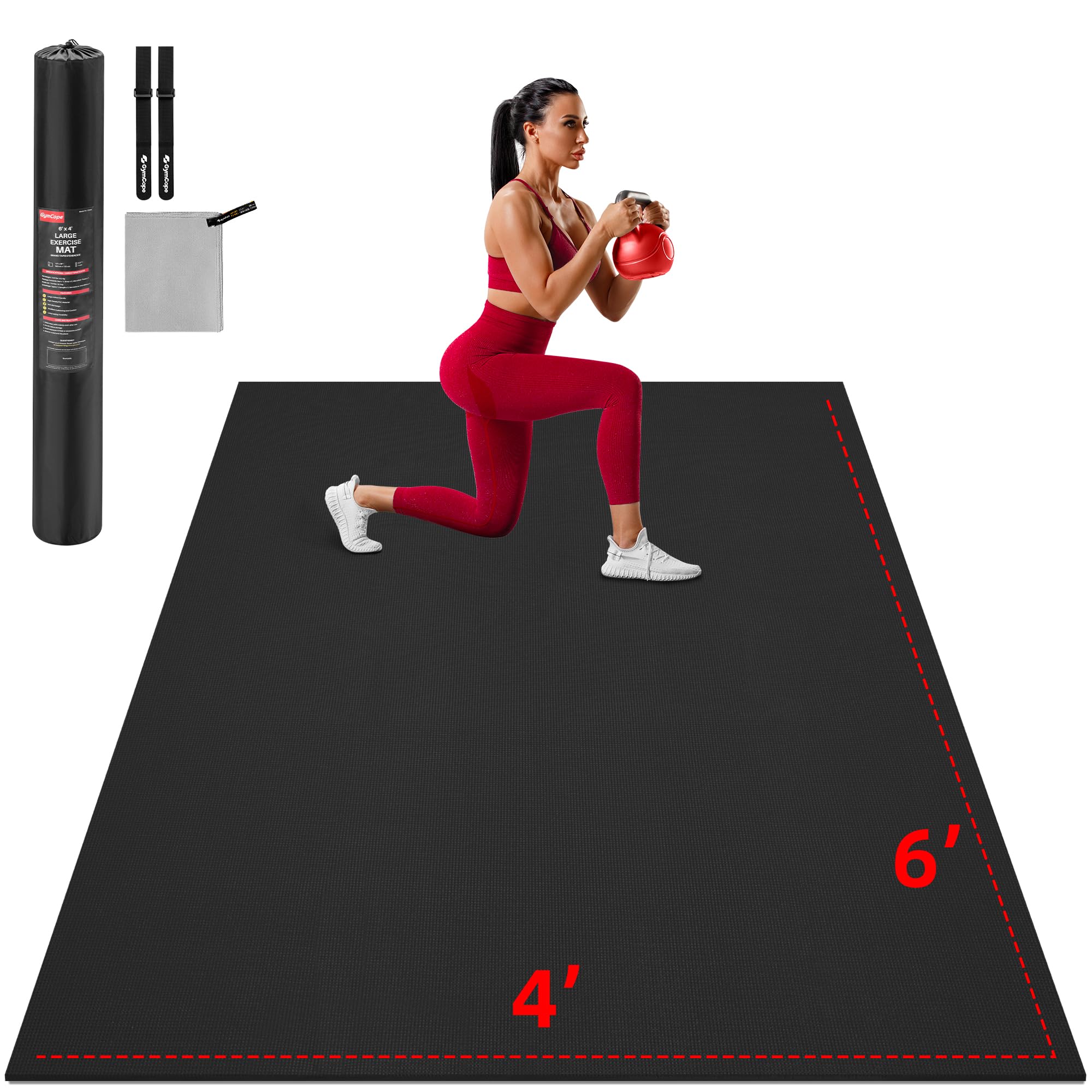 GymCope Extra Large Exercise Mat 10'x6'/9'x6'/8'x6'/7'x5'/6'x4' (8mm) | Thick Workout Mat for Home Gym & Garage Flooring, Shoe-Friendly, High-Density, MMA, HIIT, Weight Lifting, Cardio&Strength