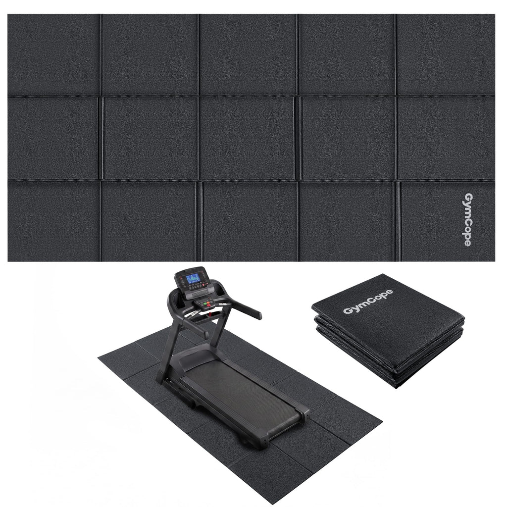 GymCope Foldable Treadmill Mat for Hardwood Floors & Carpet Exercise Mat | 78"x39"/ 70"x31"/ 55"x23" Exercise Equipment Mat 6mm Non-Slip Walking Pad Mat for Exercise Bike, Elliptical, Home Gym