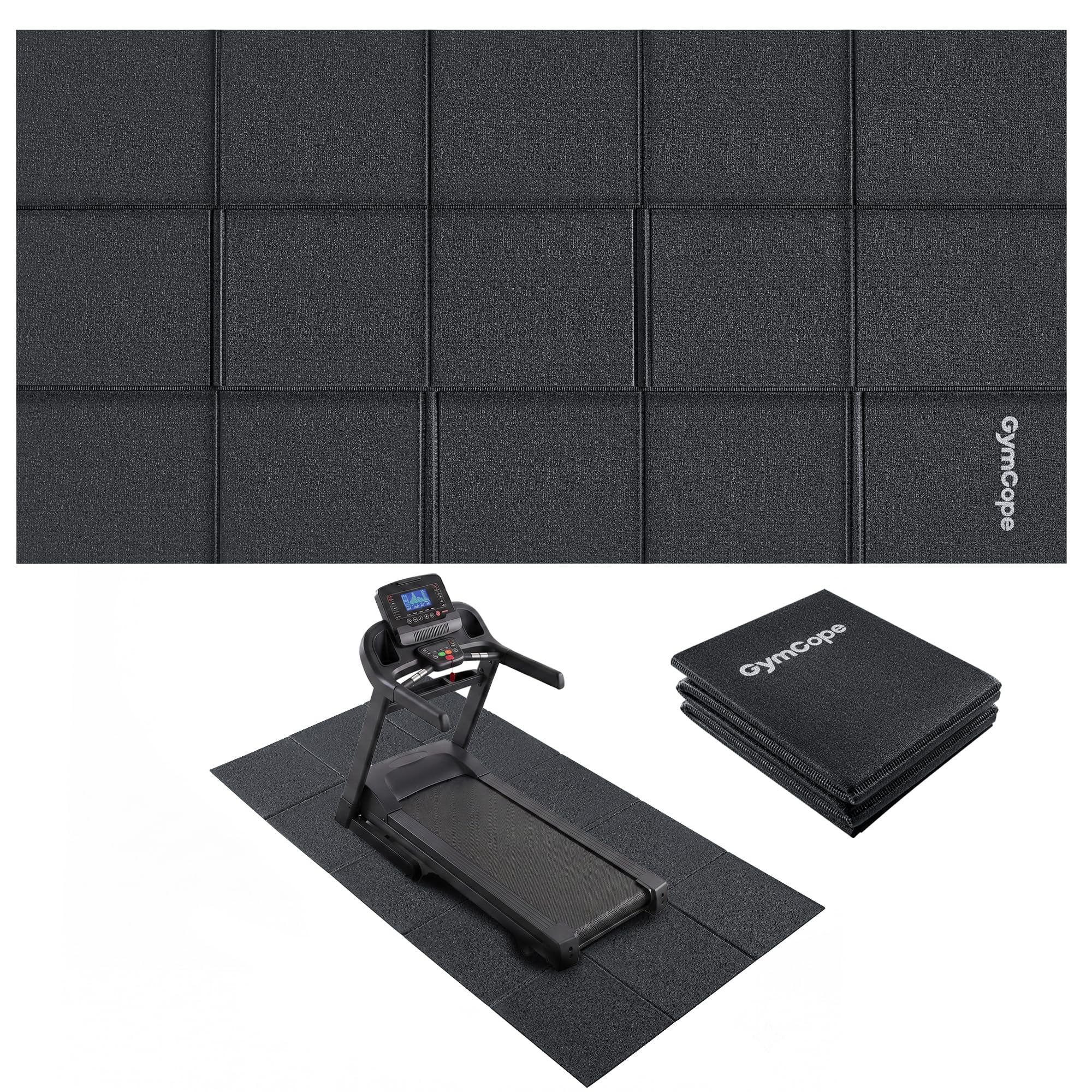 GymCope Foldable Treadmill Mat for Hardwood Floors & Carpet Exercise Mat | 78"x39"/ 70"x31"/ 55"x23" Exercise Equipment Mat 6mm Non-Slip Walking Pad Mat for Exercise Bike, Elliptical, Home Gym