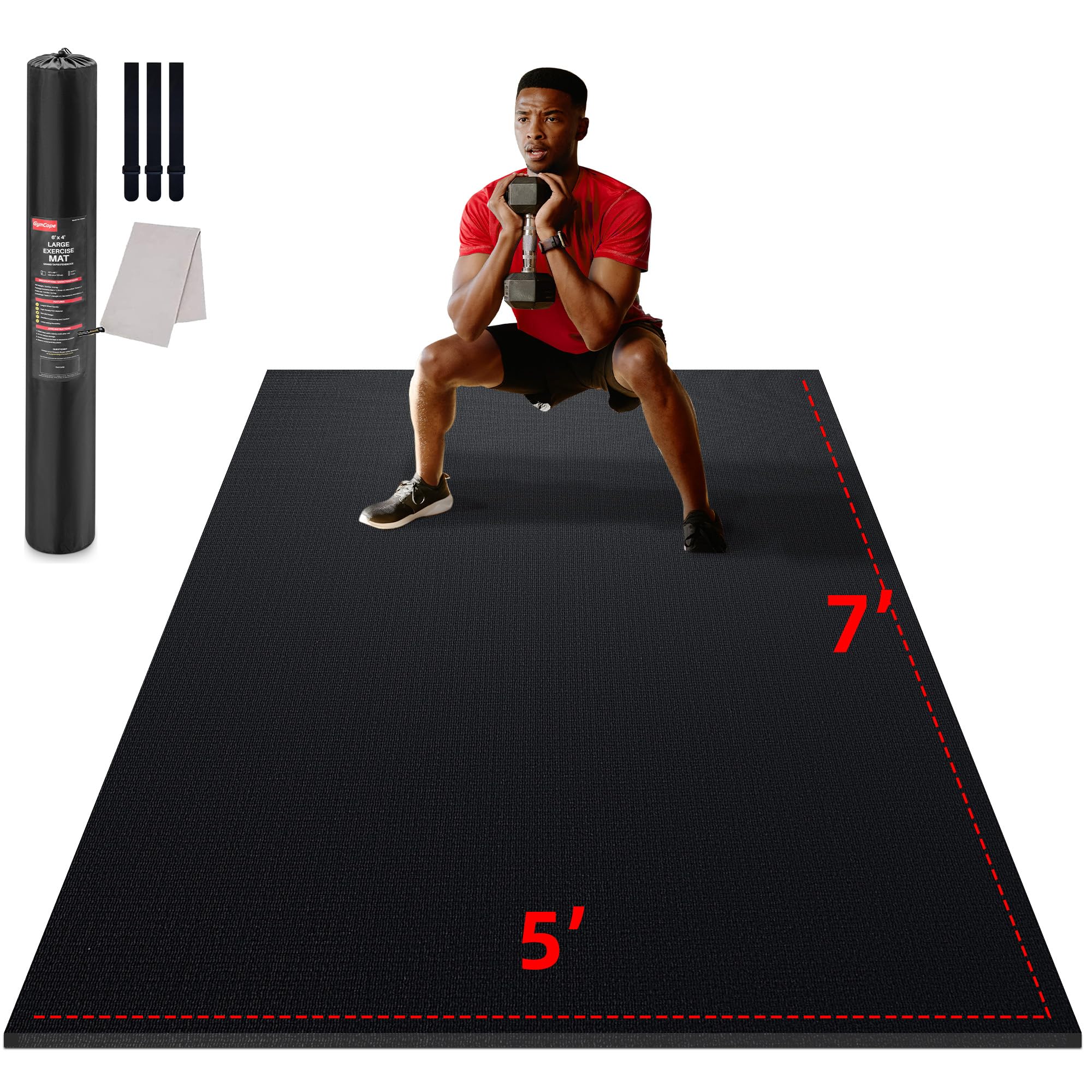GymCope Large Exercise Mat for Home Workouts, 12x6/10x6/9x6/8x6/7x5/6x4 ft | (7mm) Extra Thick Workout Mat, High-Density Gym Mat for Cardio, Jump Rope, MMA, Weights (Shoe-Friendly)