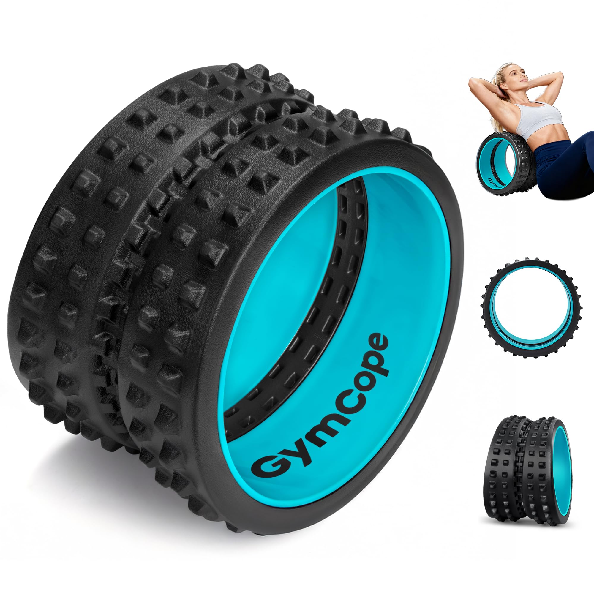 GymCope Curved Foam Roller, Spine-Safe Groove, 530 lb, Blue, Medium | 1/2in EVA foam over ABS core, 5.5-7.5in curved dual-width spine groove, massage nodes, 530lb, blue medium, pvc free