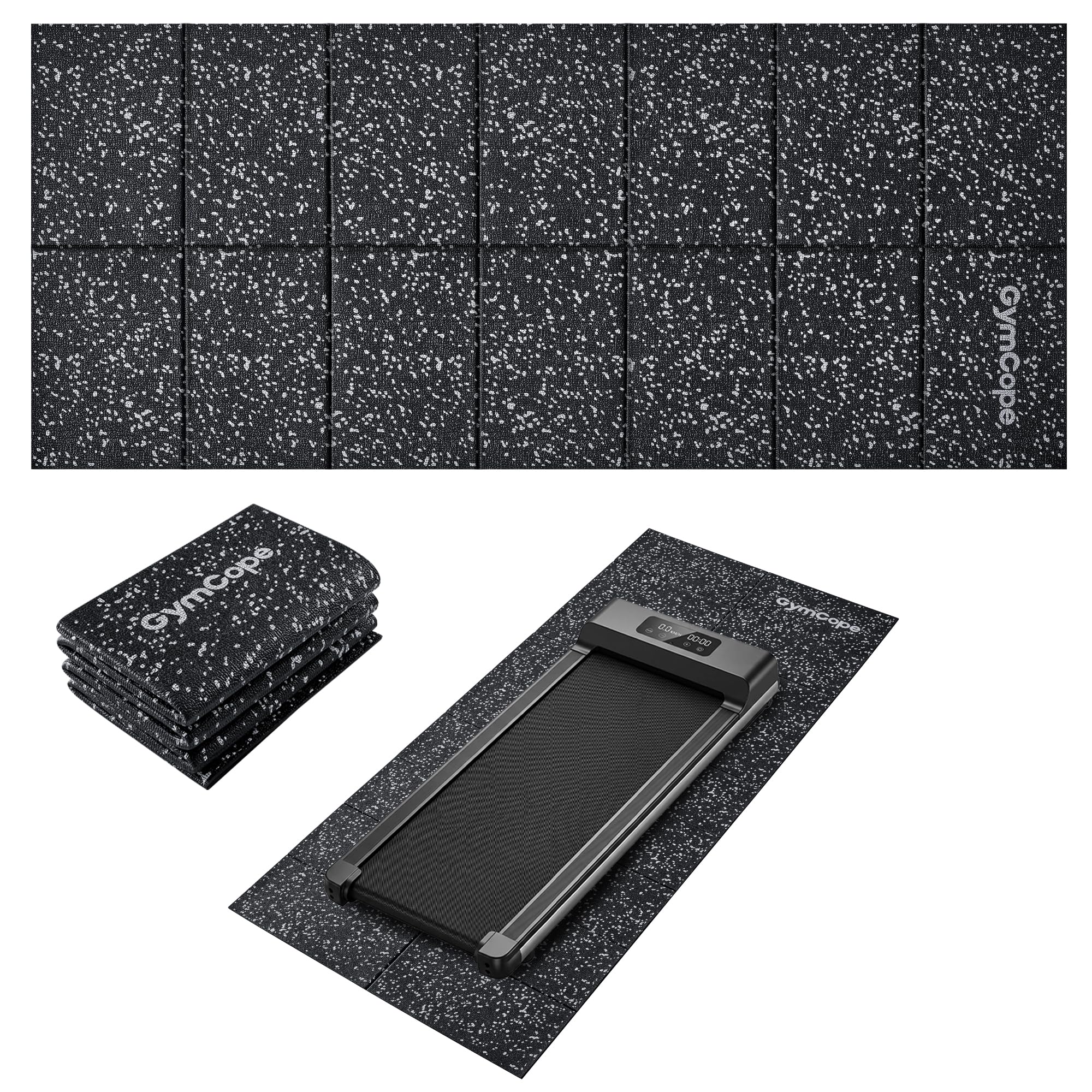 GymCope Foldable Treadmill Mat for Hardwood Floors & Carpet Exercise Mat | 78"x39"/ 70"x31"/ 55"x23" Exercise Equipment Mat 6mm Non-Slip Walking Pad Mat for Exercise Bike, Elliptical, Home Gym