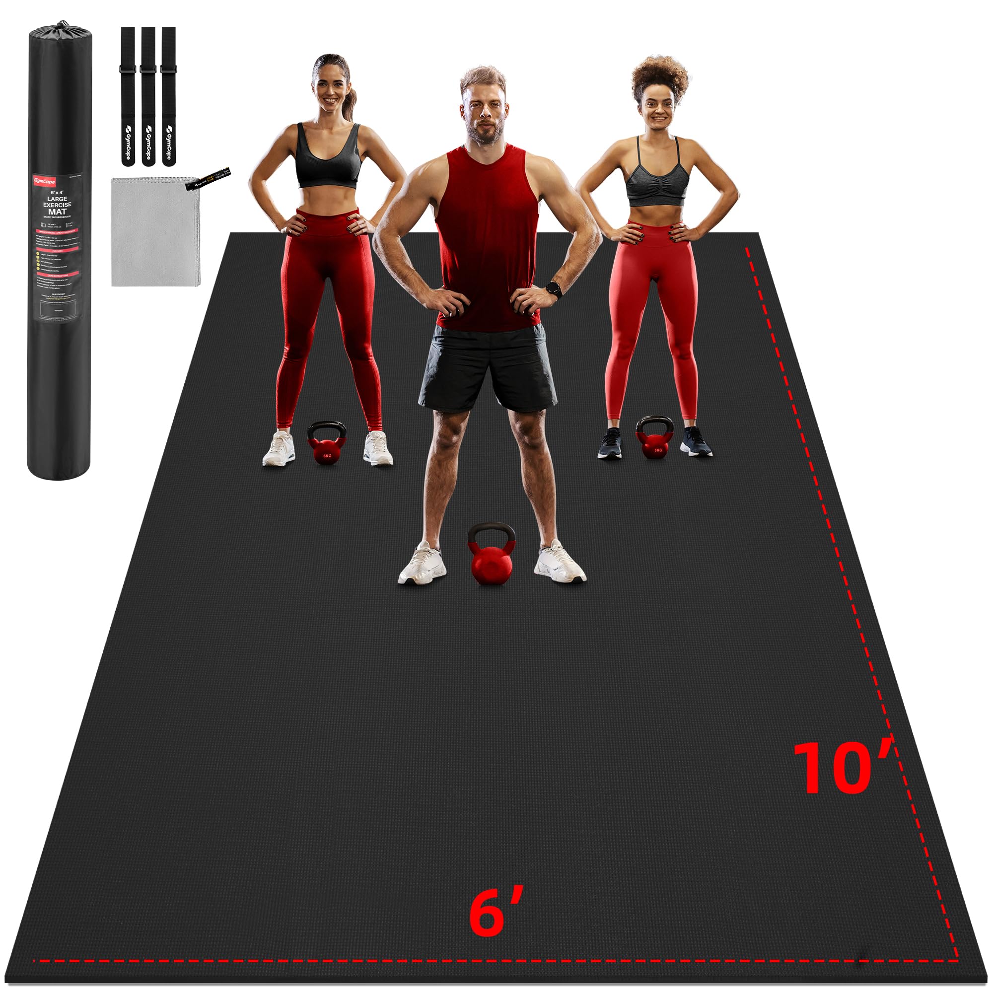GymCope Extra Large Exercise Mat 10'x6'/9'x6'/8'x6'/7'x5'/6'x4' (8mm) | Thick Workout Mat for Home Gym & Garage Flooring, Shoe-Friendly, High-Density, MMA, HIIT, Weight Lifting, Cardio&Strength