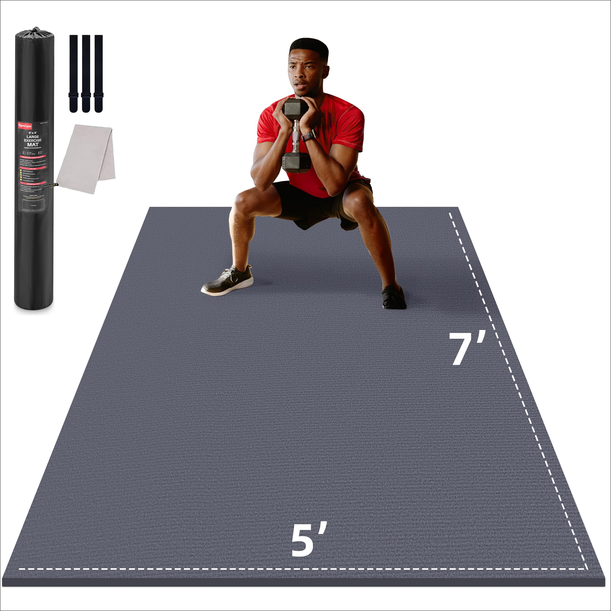 GymCope Large Exercise Mat for Home Workouts, 12x6/10x6/9x6/8x6/7x5/6x4 ft | (7mm) Extra Thick Workout Mat, High-Density Gym Mat for Cardio, Jump Rope, MMA, Weights (Shoe-Friendly)