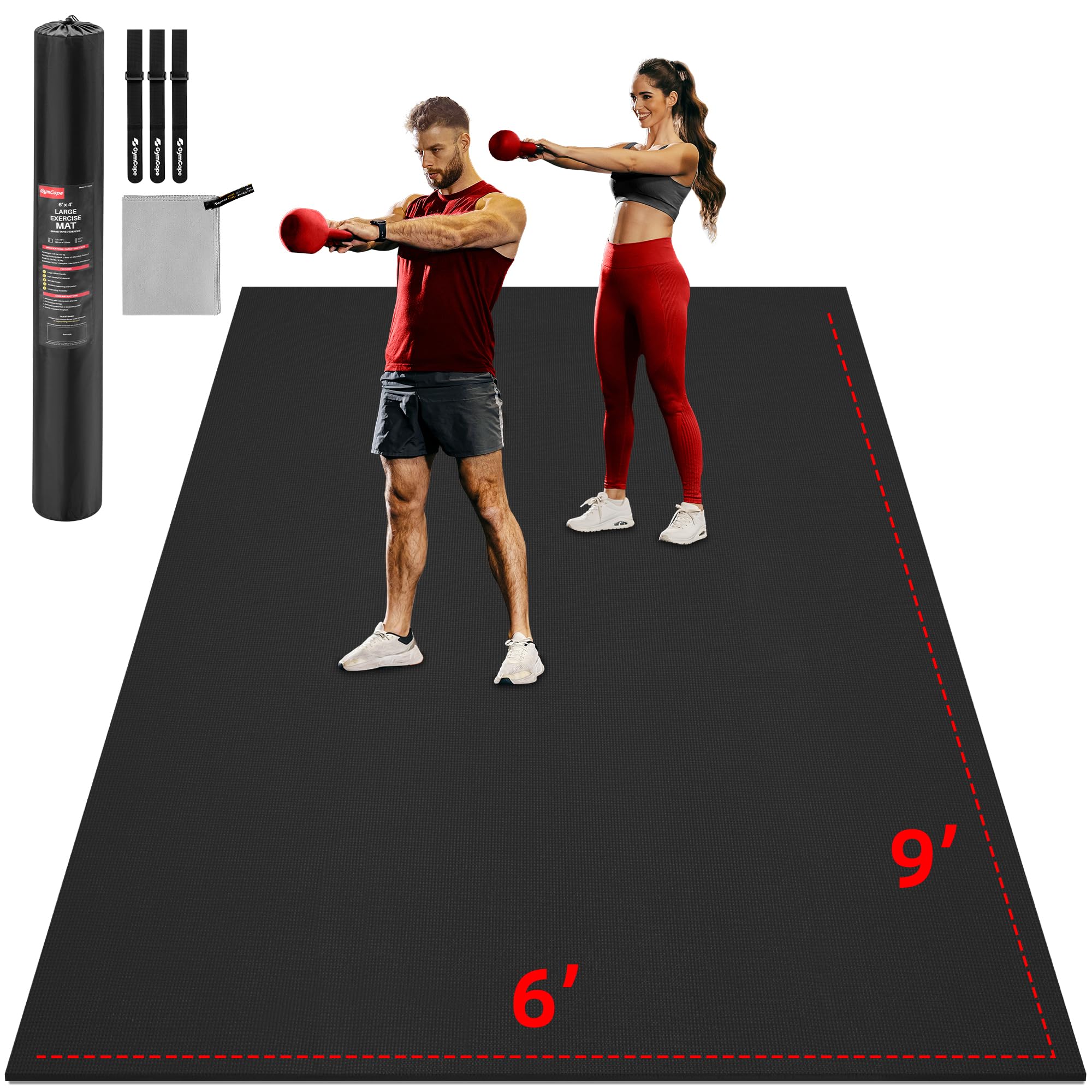 GymCope Extra Large Exercise Mat 10'x6'/9'x6'/8'x6'/7'x5'/6'x4' (8mm) | Thick Workout Mat for Home Gym & Garage Flooring, Shoe-Friendly, High-Density, MMA, HIIT, Weight Lifting, Cardio&Strength