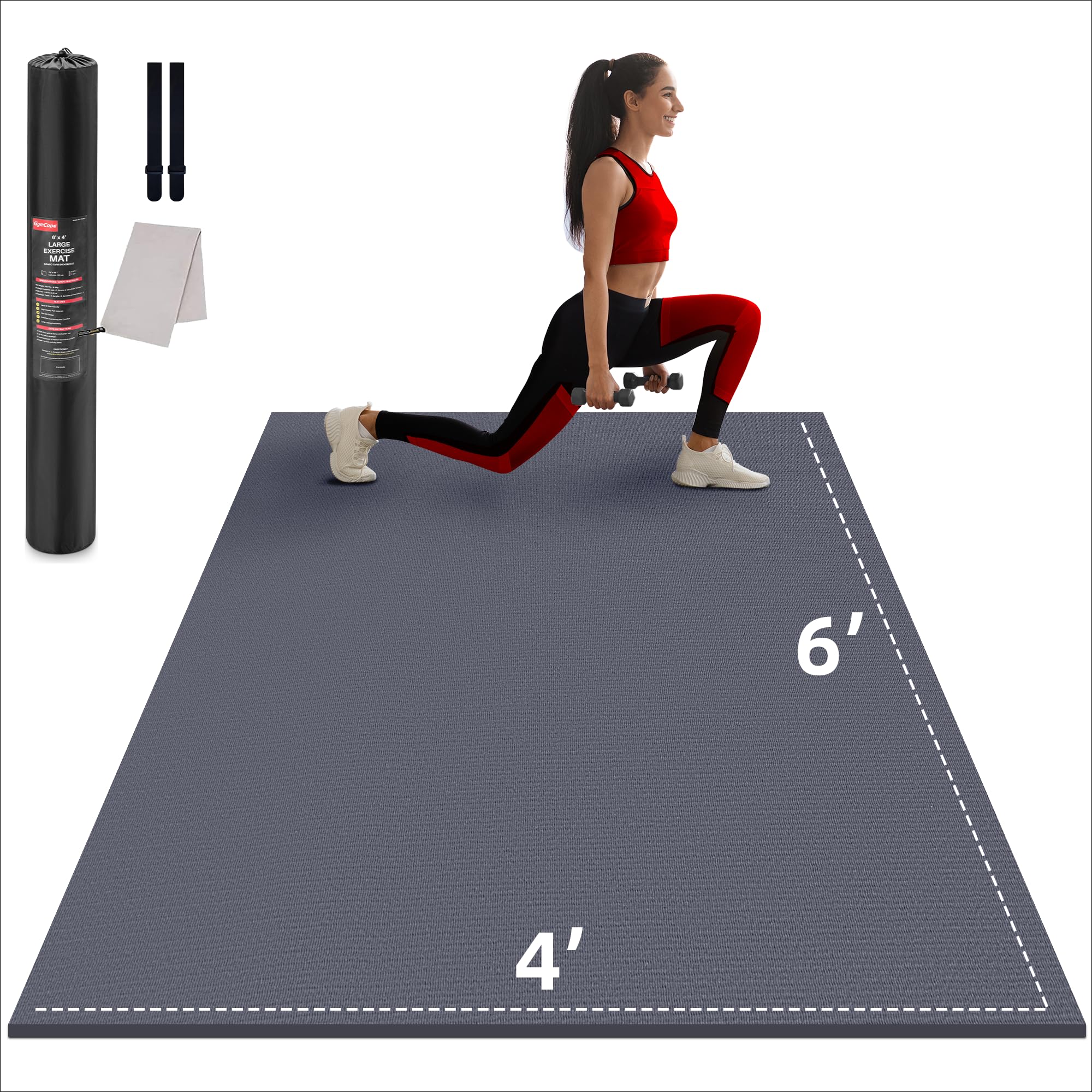 GymCope Large Exercise Mat for Home Workouts, 12x6/10x6/9x6/8x6/7x5/6x4 ft | (7mm) Extra Thick Workout Mat, High-Density Gym Mat for Cardio, Jump Rope, MMA, Weights (Shoe-Friendly)