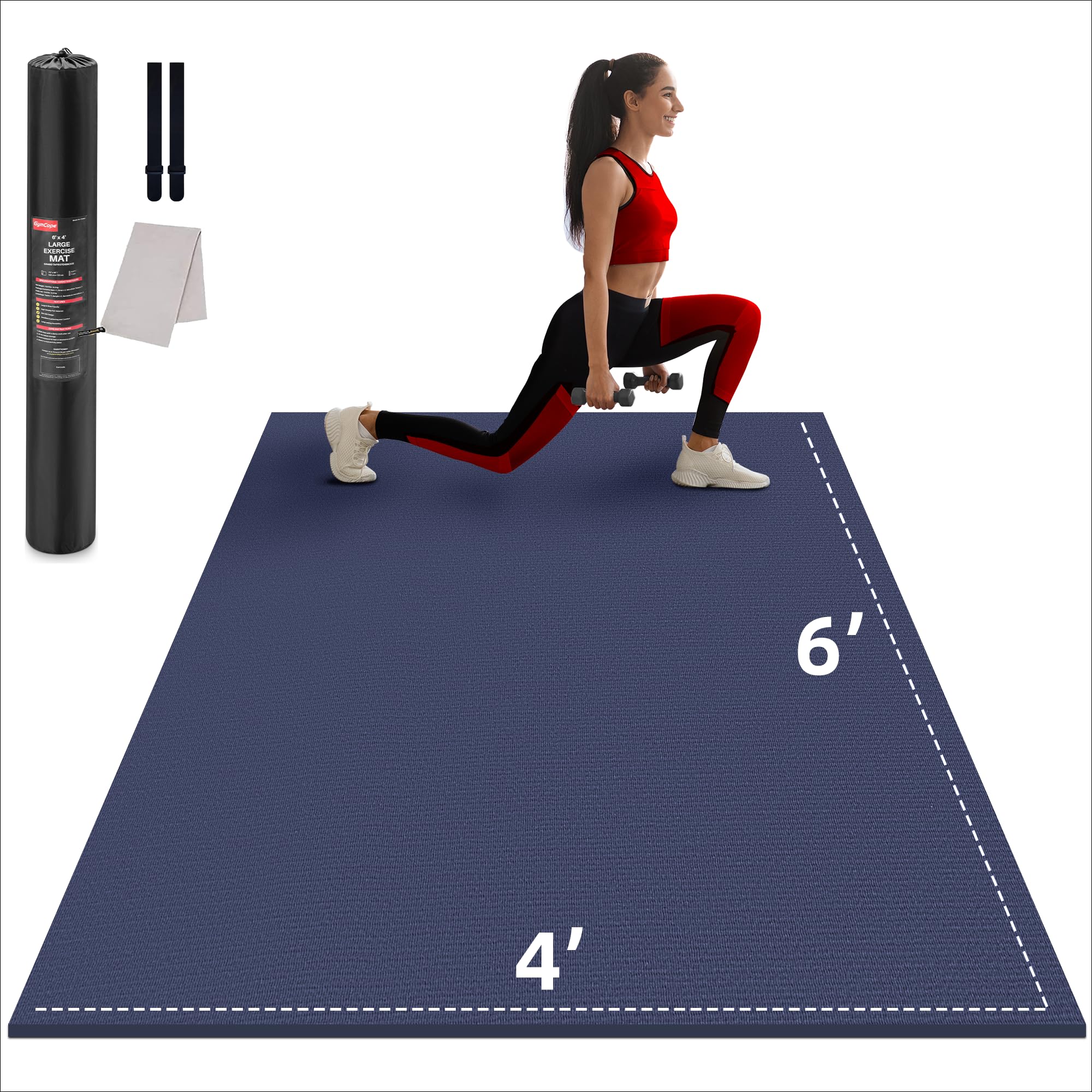 GymCope Large Exercise Mat for Home Workouts, 12x6/10x6/9x6/8x6/7x5/6x4 ft | (7mm) Extra Thick Workout Mat, High-Density Gym Mat for Cardio, Jump Rope, MMA, Weights (Shoe-Friendly)