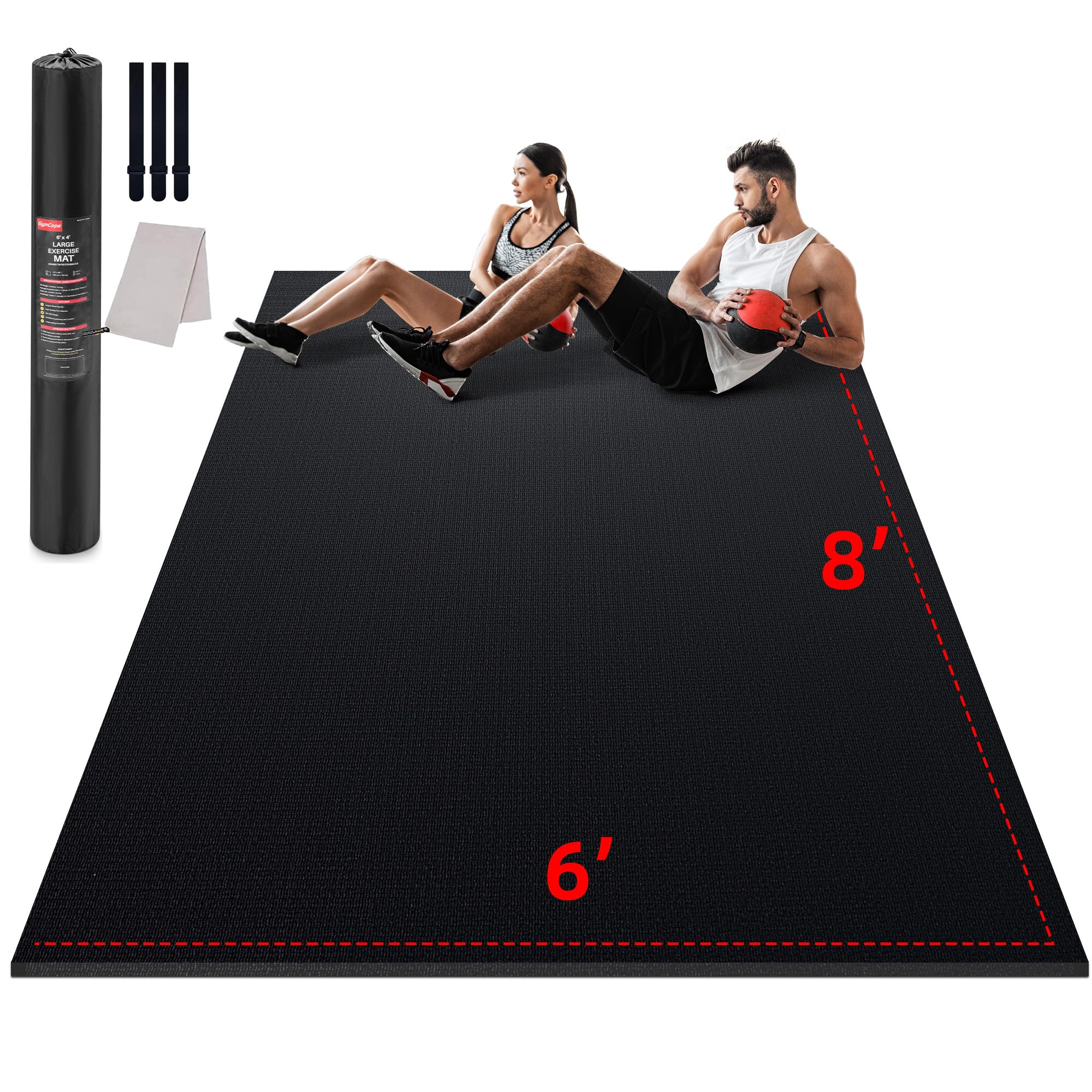 GymCope Large Exercise Mat for Home Workouts, 12x6/10x6/9x6/8x6/7x5/6x4 ft | (7mm) Extra Thick Workout Mat, High-Density Gym Mat for Cardio, Jump Rope, MMA, Weights (Shoe-Friendly)