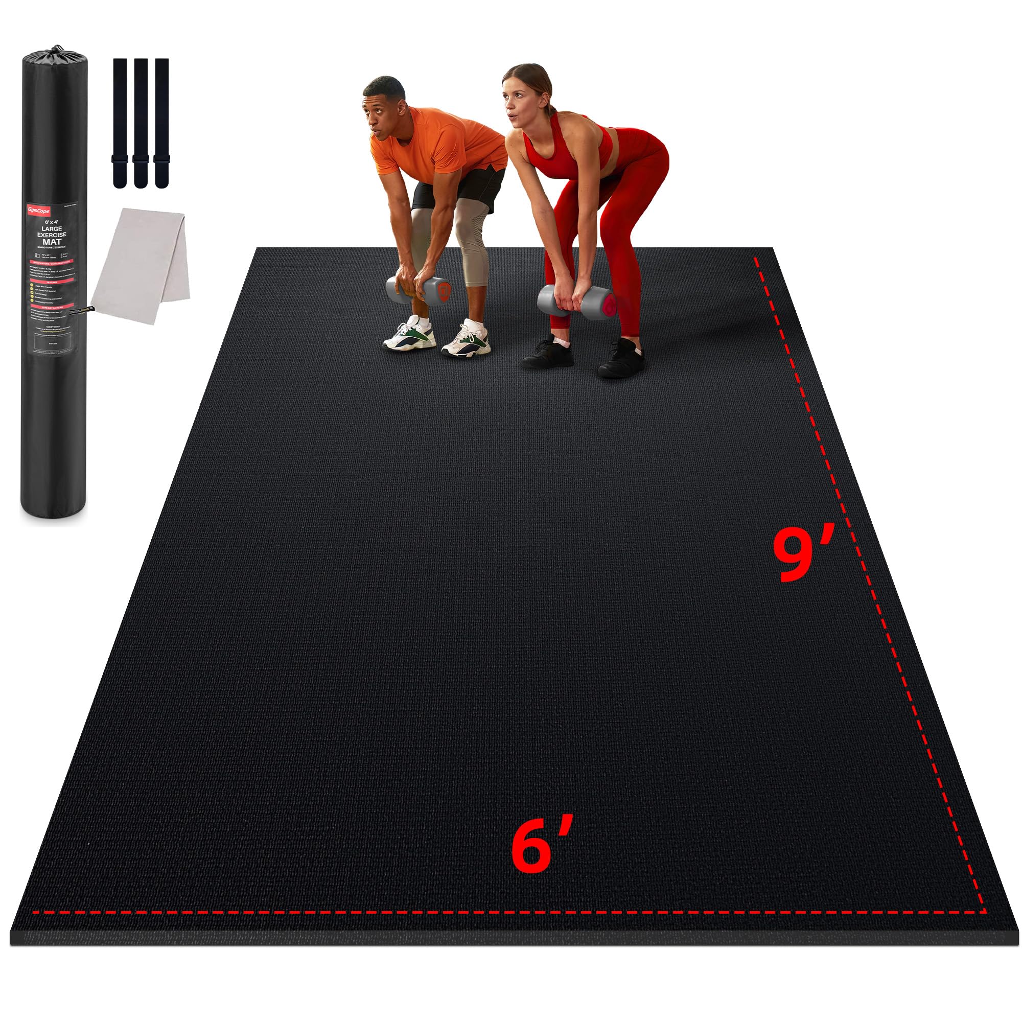 GymCope Large Exercise Mat for Home Workouts, 12x6/10x6/9x6/8x6/7x5/6x4 ft | (7mm) Extra Thick Workout Mat, High-Density Gym Mat for Cardio, Jump Rope, MMA, Weights (Shoe-Friendly)