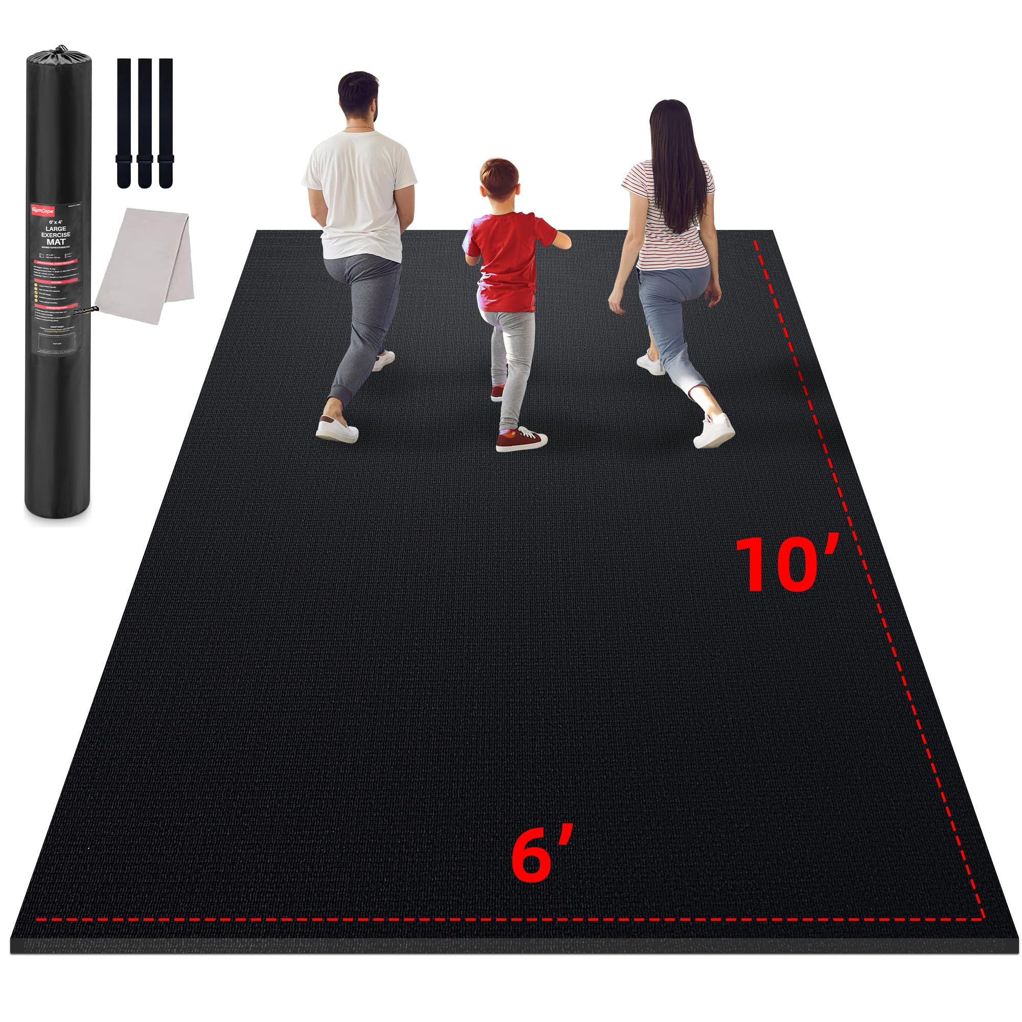 GymCope Large Exercise Mat for Home Workouts, 12x6/10x6/9x6/8x6/7x5/6x4 ft | (7mm) Extra Thick Workout Mat, High-Density Gym Mat for Cardio, Jump Rope, MMA, Weights (Shoe-Friendly)