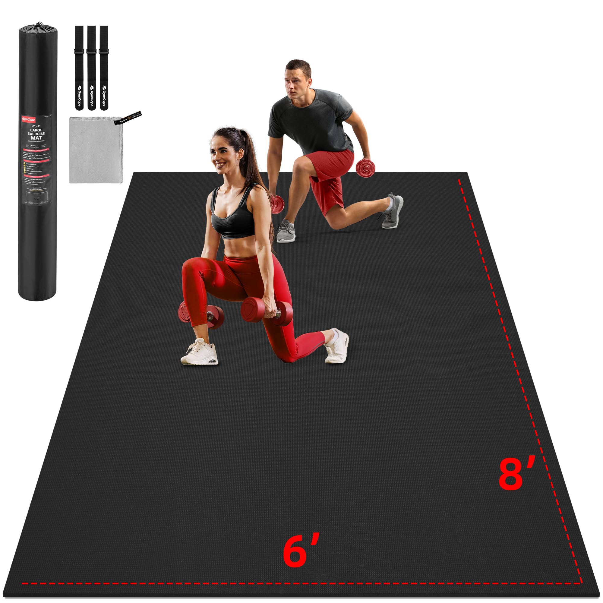 GymCope Extra Large Exercise Mat 10'x6'/9'x6'/8'x6'/7'x5'/6'x4' (8mm) | Thick Workout Mat for Home Gym & Garage Flooring, Shoe-Friendly, High-Density, MMA, HIIT, Weight Lifting, Cardio&Strength