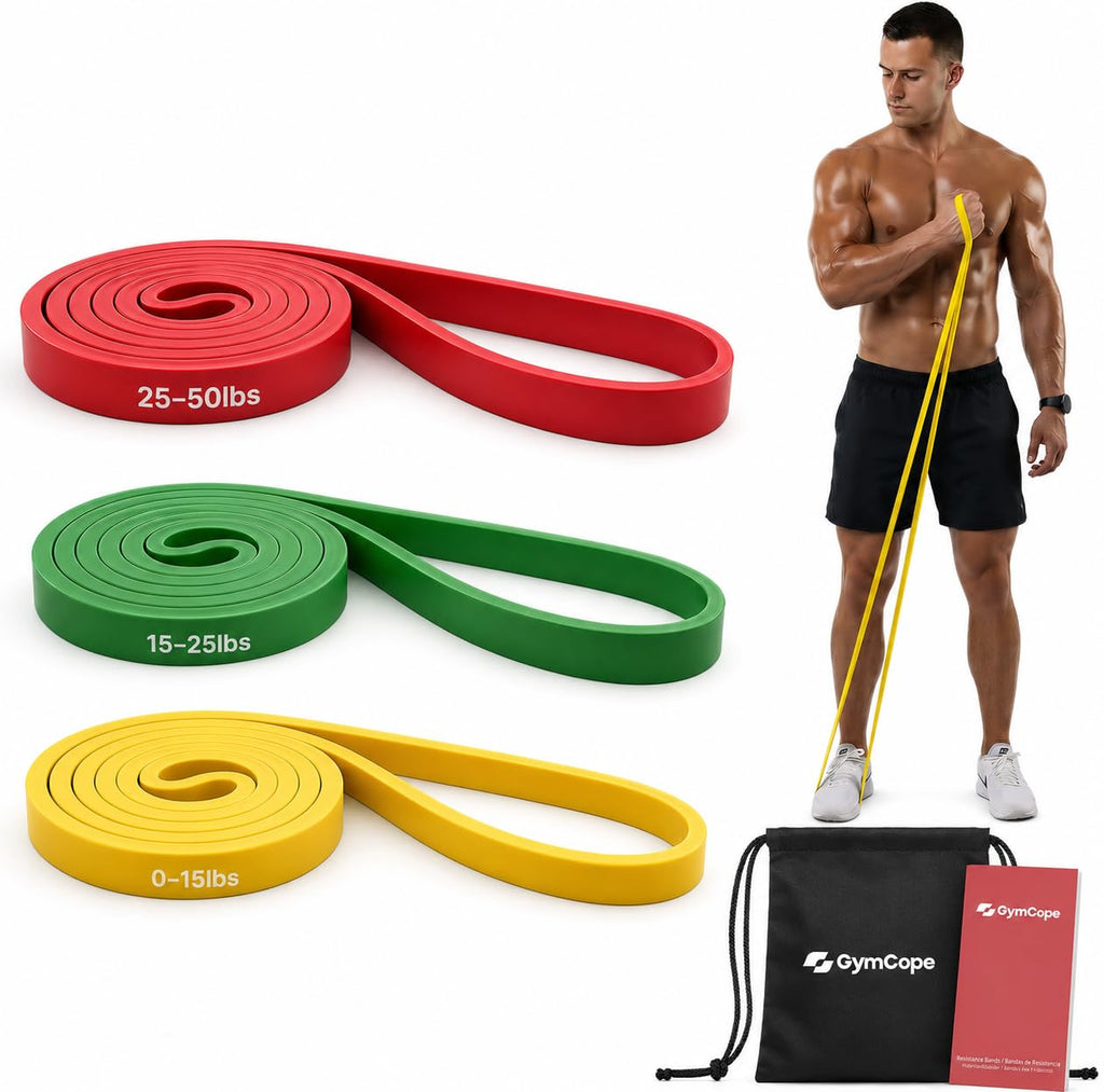 GymCope Pull Up Resistance Bands - Assistance Bands Sets of 3/4/5 for Men & Women, Heavy Duty Workout Exercise Bands for Body Stretching, Muscle Training, Instruction and Carry Bag Included