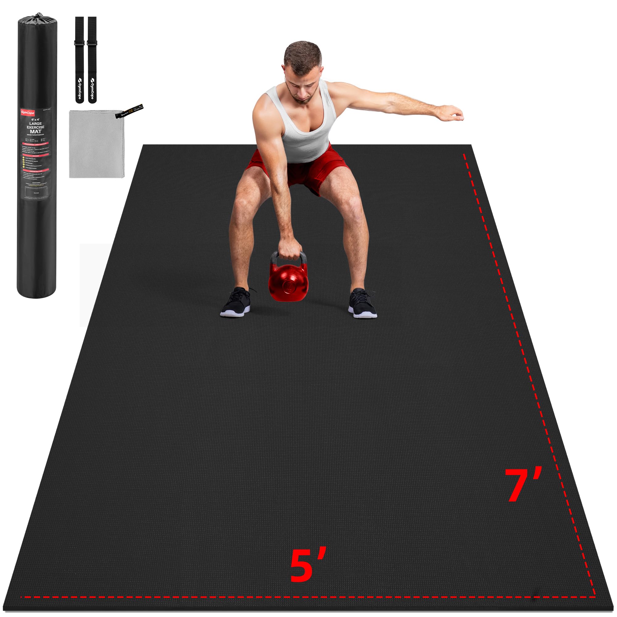 GymCope Extra Large Exercise Mat 10'x6'/9'x6'/8'x6'/7'x5'/6'x4' (8mm) | Thick Workout Mat for Home Gym & Garage Flooring, Shoe-Friendly, High-Density, MMA, HIIT, Weight Lifting, Cardio&Strength