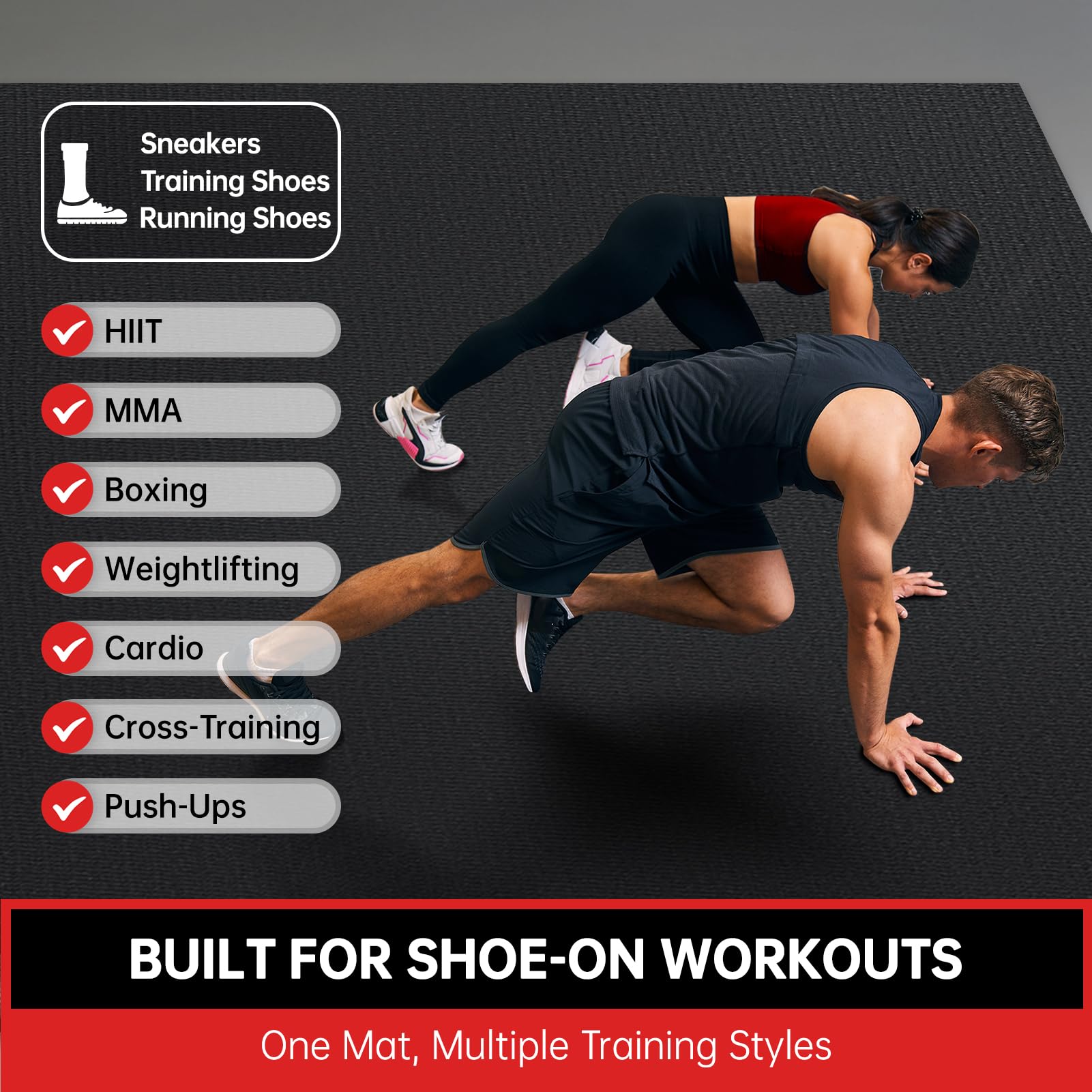 GymCope Large Exercise Mat for Home Workouts, 12x6/10x6/9x6/8x6/7x5/6x4 ft | (7mm) Extra Thick Workout Mat, High-Density Gym Mat for Cardio, Jump Rope, MMA, Weights (Shoe-Friendly)