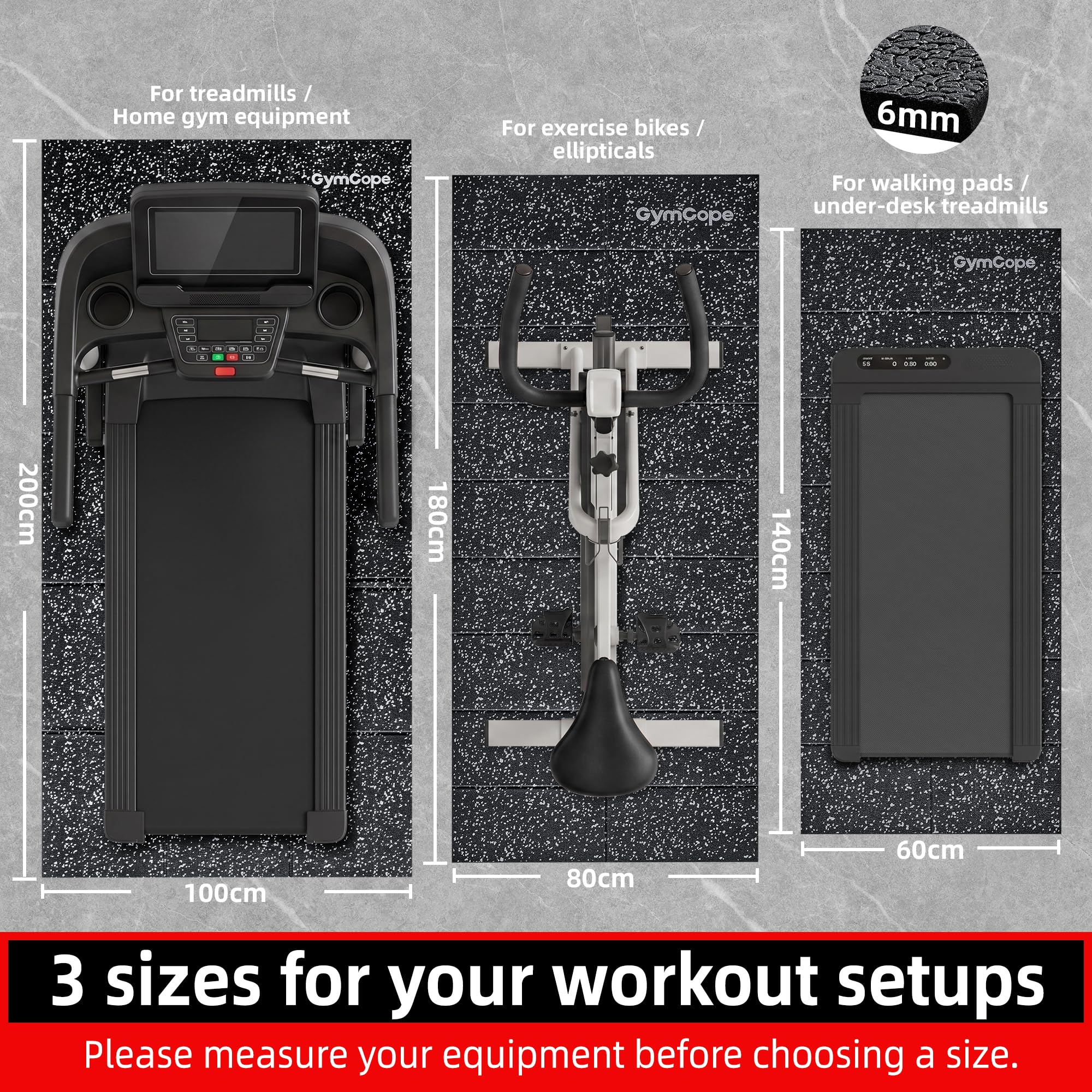 GymCope Foldable Treadmill Mat for Hardwood Floors & Carpet Exercise Mat | 78"x39"/ 70"x31"/ 55"x23" Exercise Equipment Mat 6mm Non-Slip Walking Pad Mat for Exercise Bike, Elliptical, Home Gym