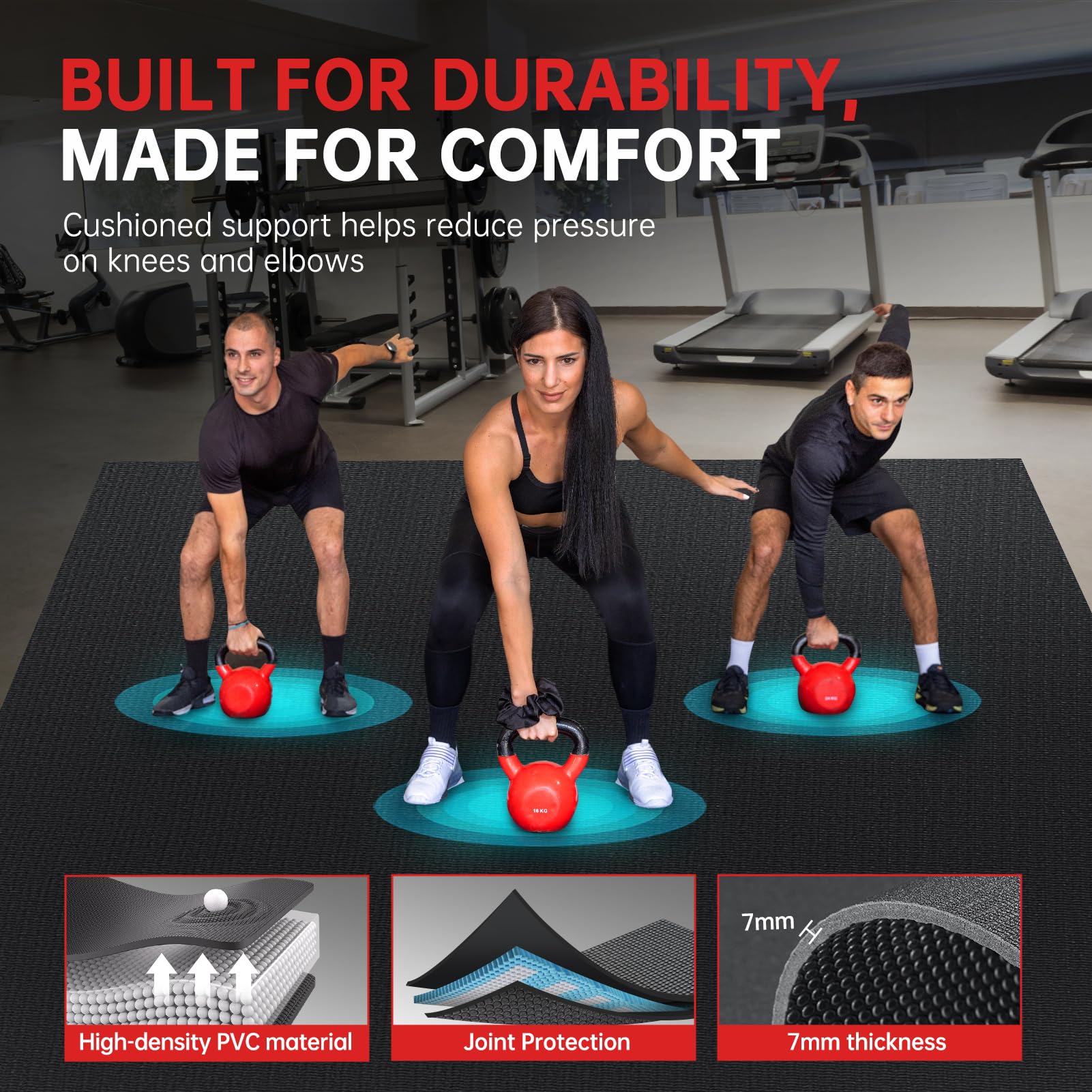 GymCope Large Exercise Mat for Home Workouts, 12x6/10x6/9x6/8x6/7x5/6x4 ft | (7mm) Extra Thick Workout Mat, High-Density Gym Mat for Cardio, Jump Rope, MMA, Weights (Shoe-Friendly)