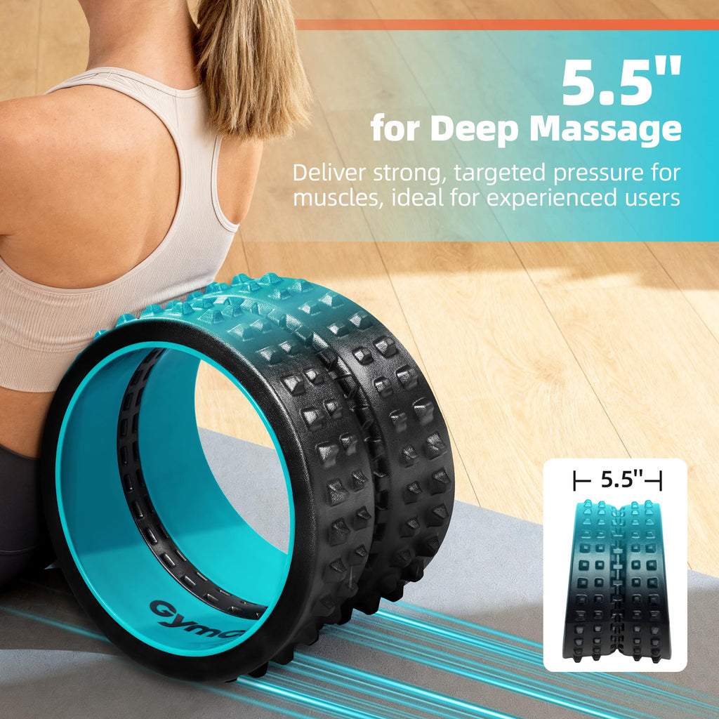GymCope Curved Foam Roller, Spine-Safe Groove, 530 lb, Blue, Medium | 1/2in EVA foam over ABS core, 5.5-7.5in curved dual-width spine groove, massage nodes, 530lb, blue medium, pvc free
