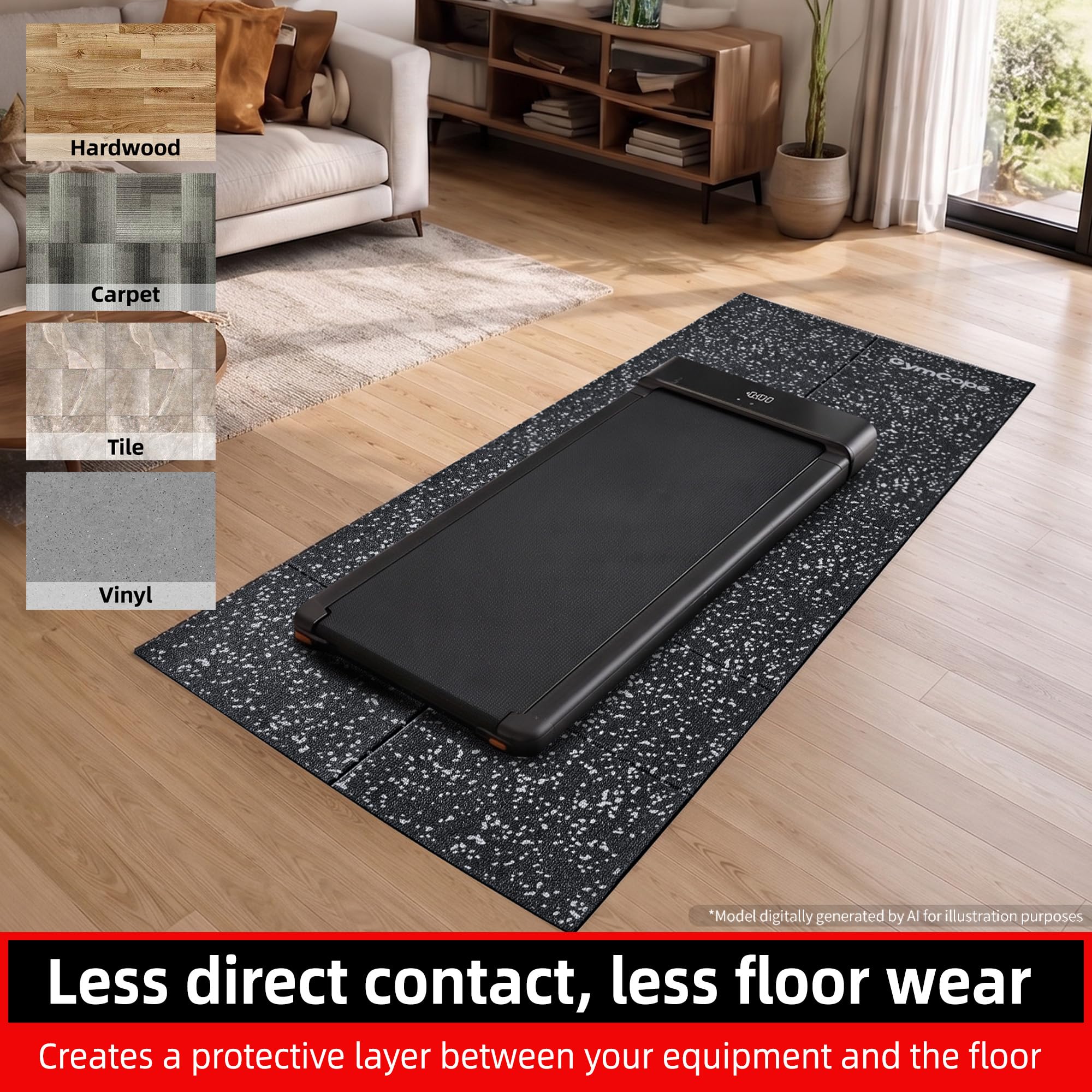 GymCope Foldable Treadmill Mat for Hardwood Floors & Carpet Exercise Mat | 78"x39"/ 70"x31"/ 55"x23" Exercise Equipment Mat 6mm Non-Slip Walking Pad Mat for Exercise Bike, Elliptical, Home Gym