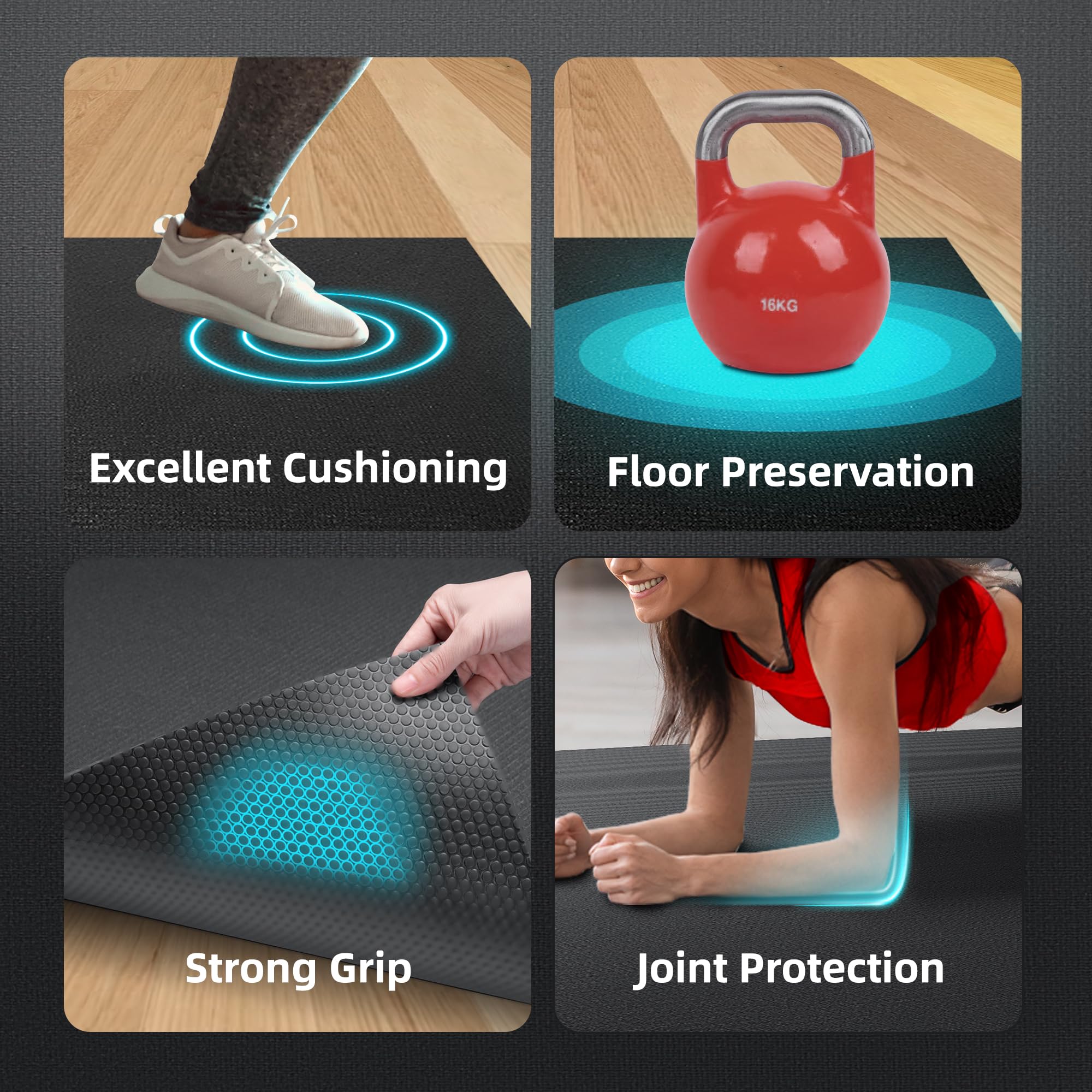 GymCope Large Exercise Mat for Home Workouts, 12x6/10x6/9x6/8x6/7x5/6x4 ft | (7mm) Extra Thick Workout Mat, High-Density Gym Mat for Cardio, Jump Rope, MMA, Weights (Shoe-Friendly)