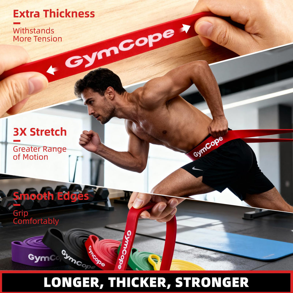 GymCope Pull Up Resistance Bands - Assistance Bands Sets of 3/4/5 for Men & Women, Heavy Duty Workout Exercise Bands for Body Stretching, Muscle Training, Instruction and Carry Bag Included