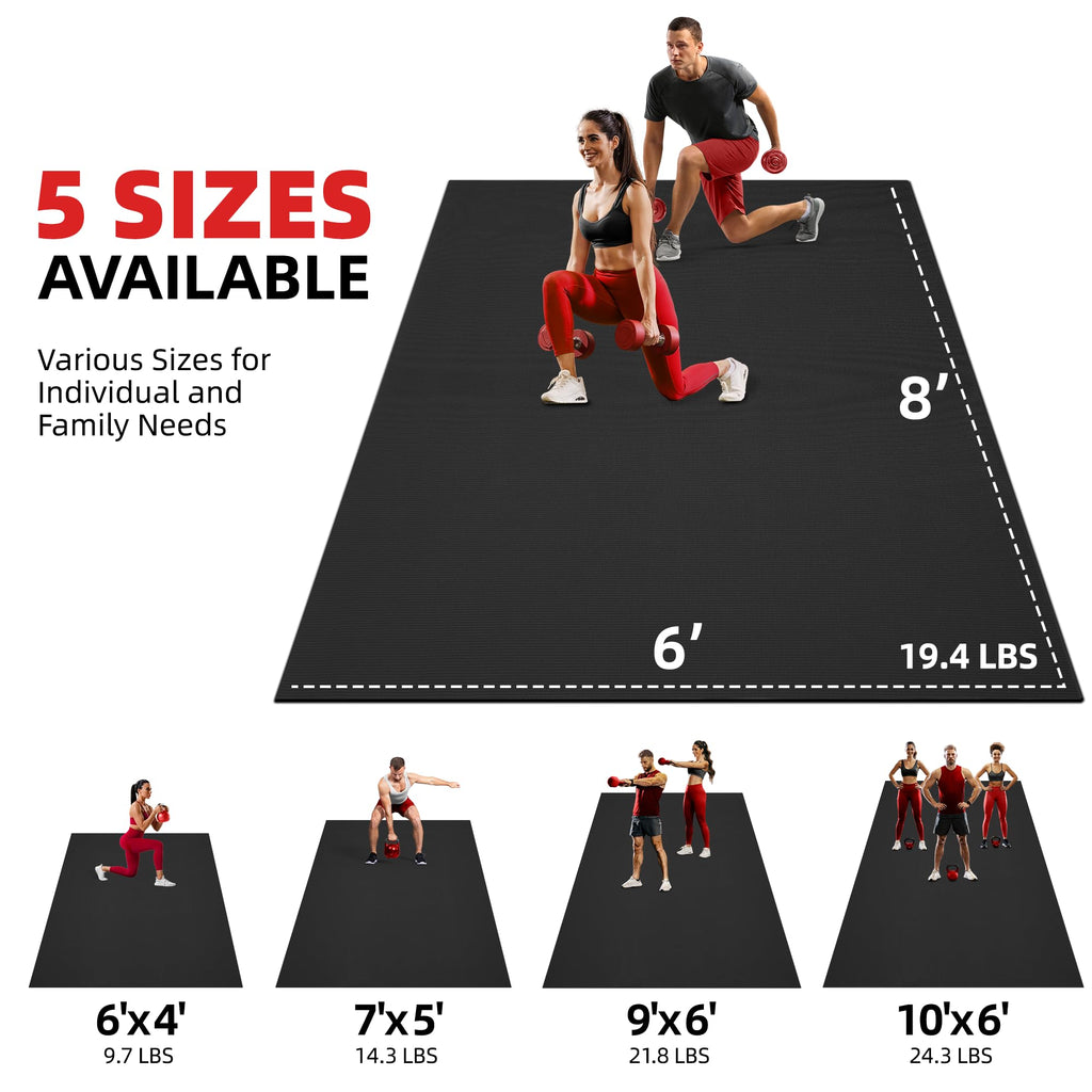 GymCope Extra Large Exercise Mat 10'x6'/9'x6'/8'x6'/7'x5'/6'x4' (8mm) | Thick Workout Mat for Home Gym & Garage Flooring, Shoe-Friendly, High-Density, MMA, HIIT, Weight Lifting, Cardio&Strength