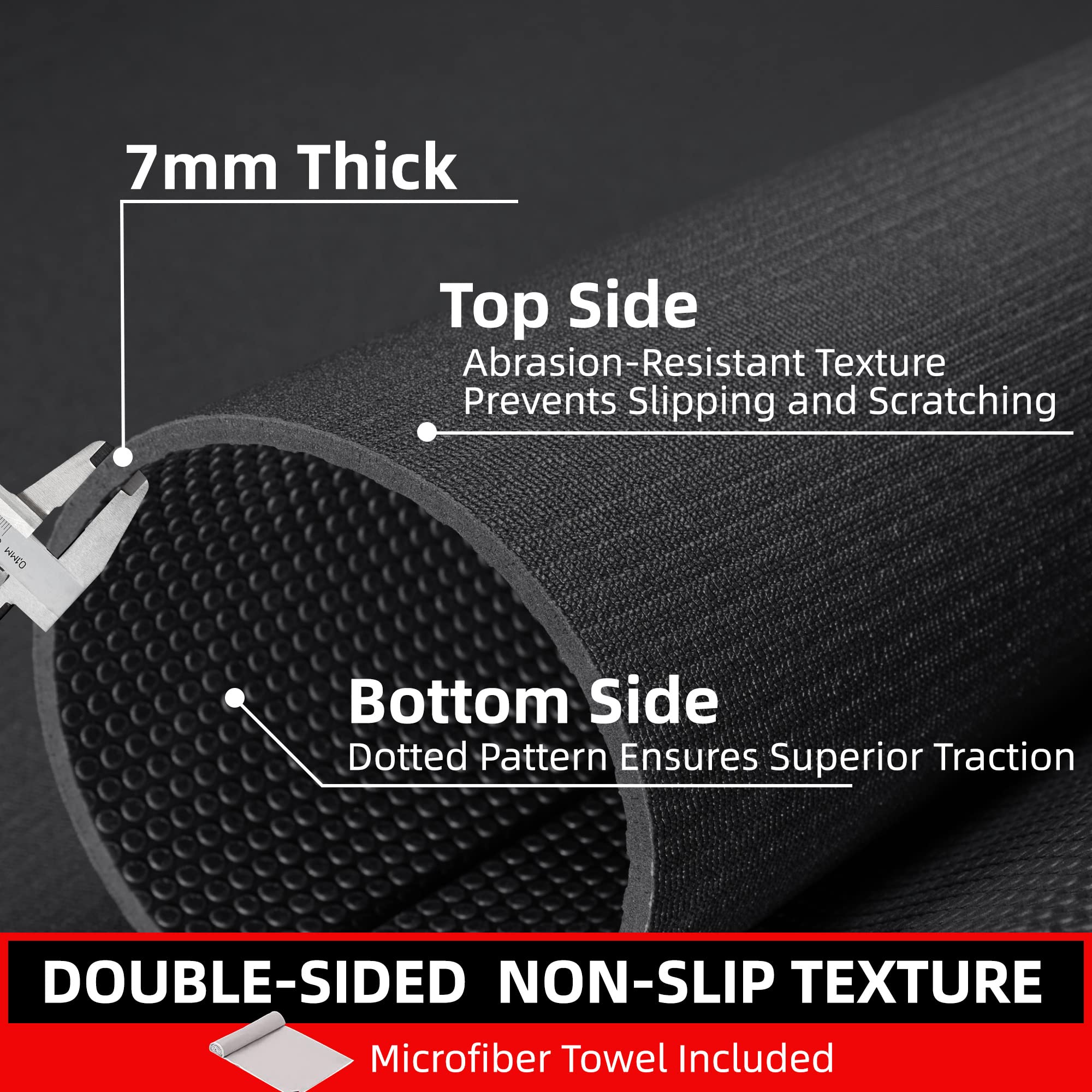 GymCope Large Exercise Mat for Home Workouts, 12x6/10x6/9x6/8x6/7x5/6x4 ft | (7mm) Extra Thick Workout Mat, High-Density Gym Mat for Cardio, Jump Rope, MMA, Weights (Shoe-Friendly)