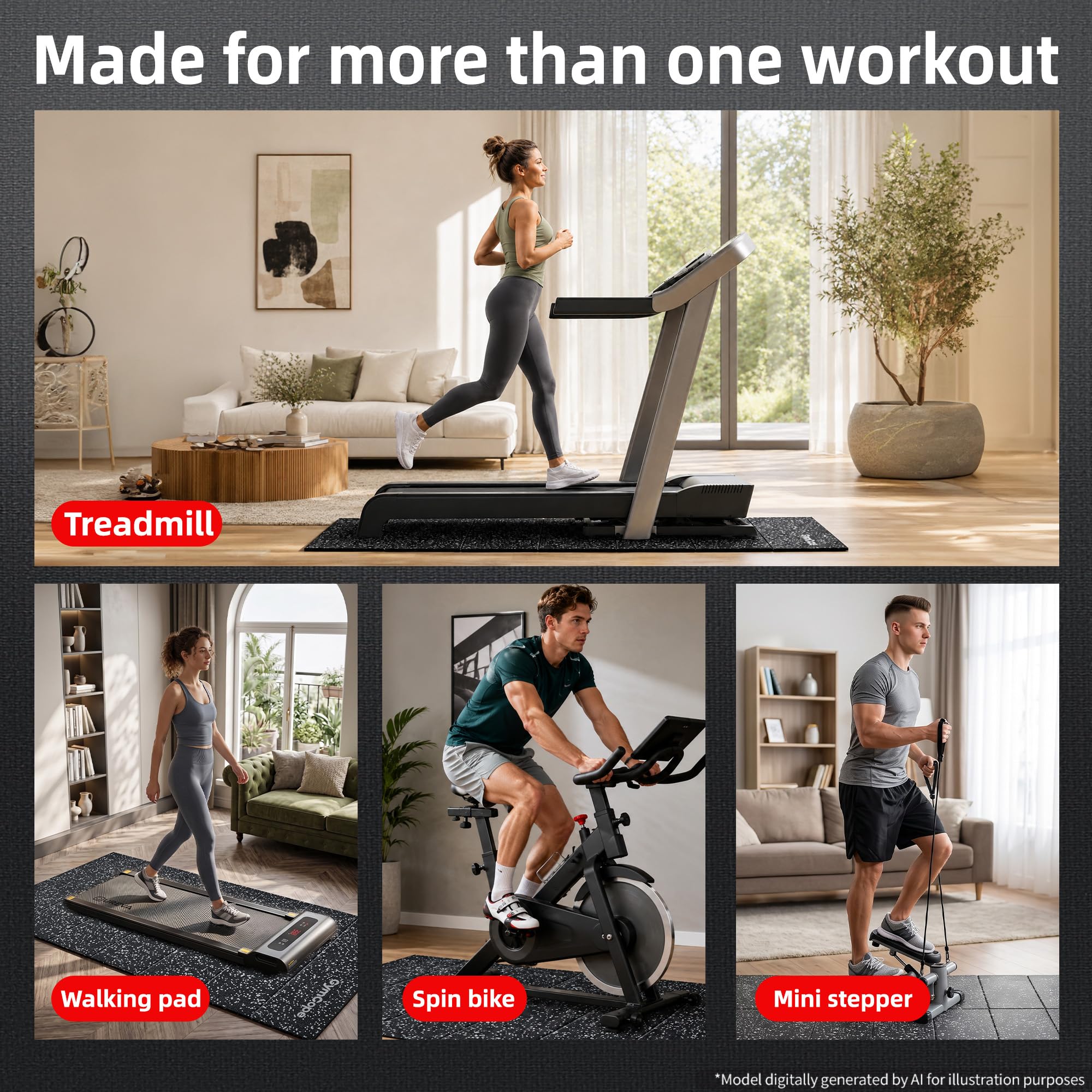 GymCope Foldable Treadmill Mat for Hardwood Floors & Carpet Exercise Mat | 78"x39"/ 70"x31"/ 55"x23" Exercise Equipment Mat 6mm Non-Slip Walking Pad Mat for Exercise Bike, Elliptical, Home Gym