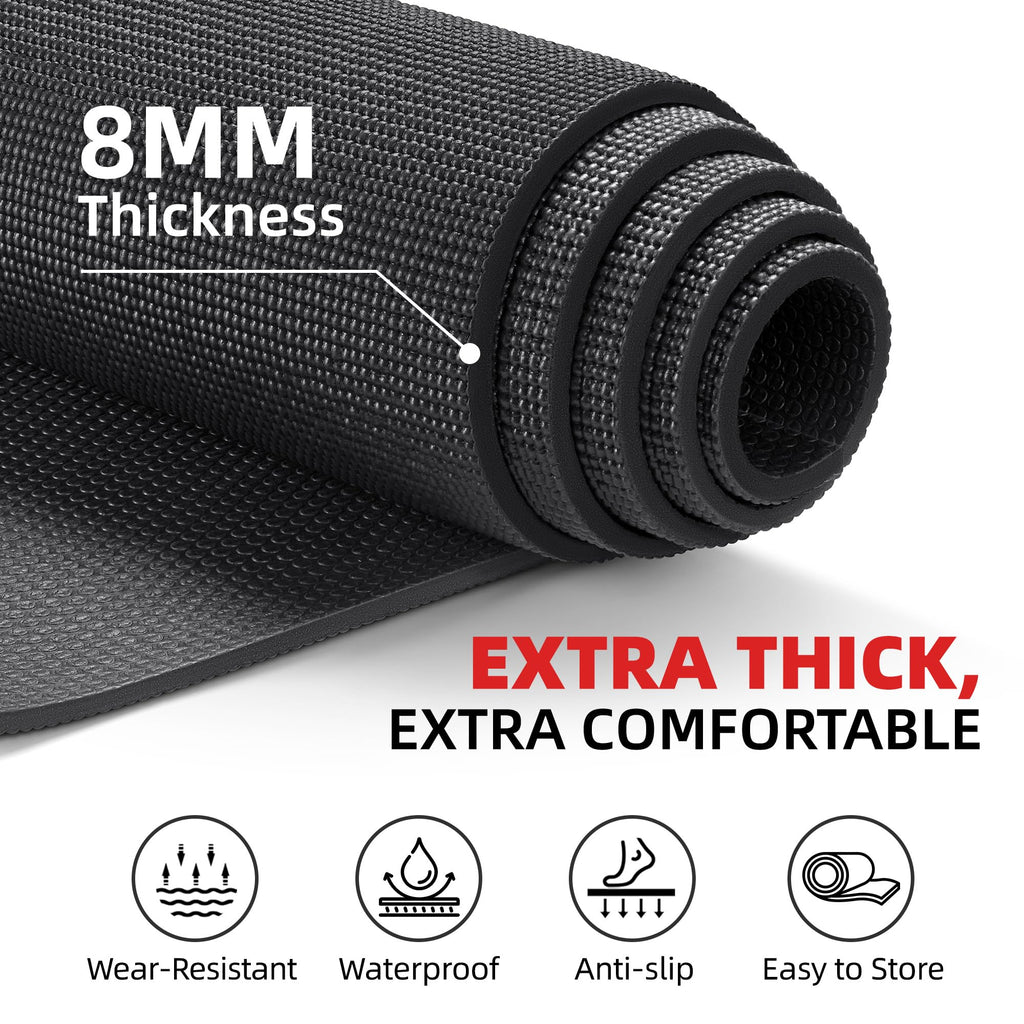 GymCope Extra Large Exercise Mat 10'x6'/9'x6'/8'x6'/7'x5'/6'x4' (8mm) | Thick Workout Mat for Home Gym & Garage Flooring, Shoe-Friendly, High-Density, MMA, HIIT, Weight Lifting, Cardio&Strength