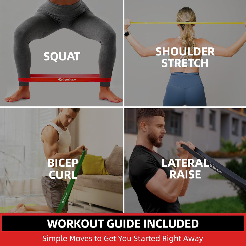 GymCope Pull Up Resistance Bands - Assistance Bands Sets of 3/4/5 for Men & Women, Heavy Duty Workout Exercise Bands for Body Stretching, Muscle Training, Instruction and Carry Bag Included