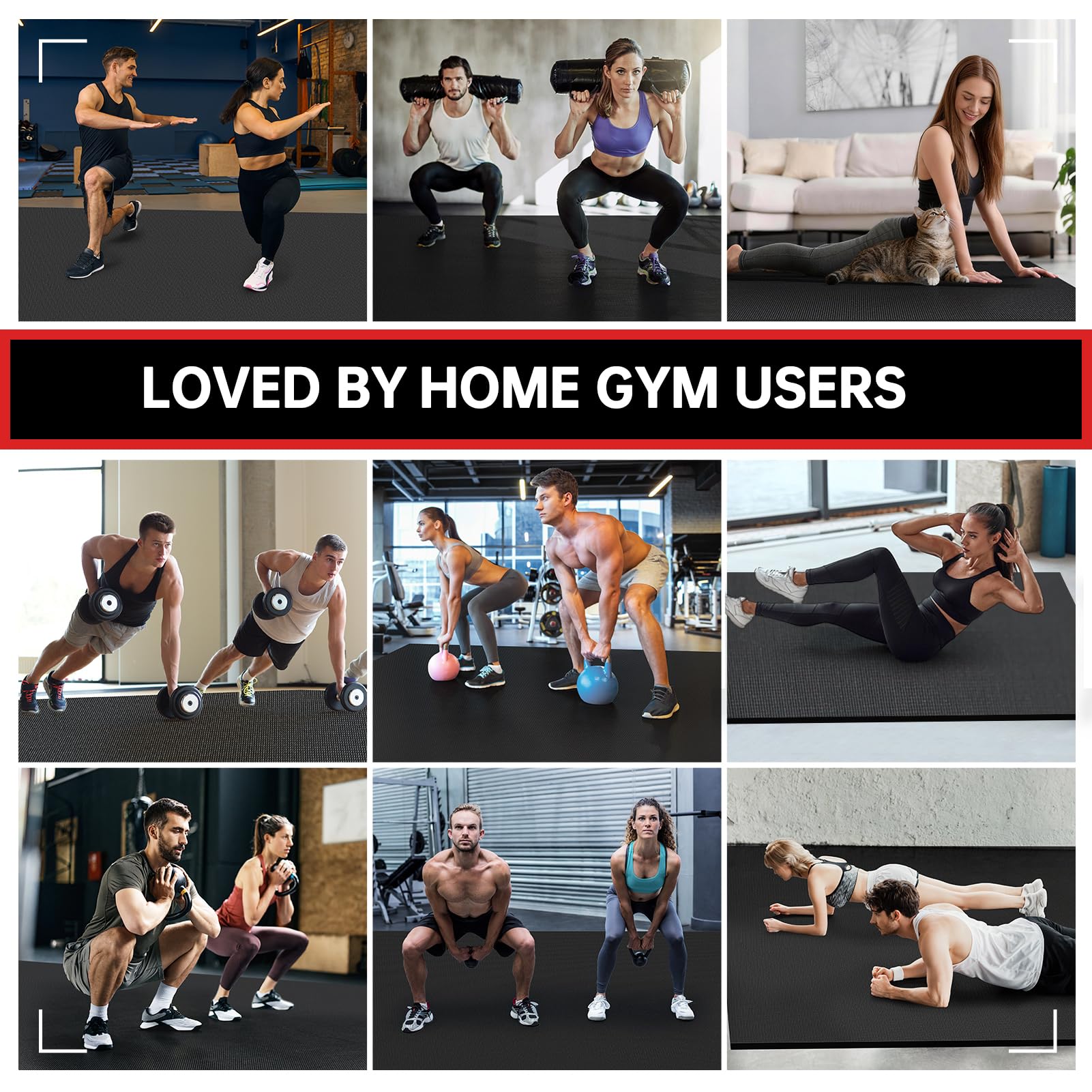 GymCope Extra Large Exercise Mat 10'x6'/9'x6'/8'x6'/7'x5'/6'x4' (8mm) | Thick Workout Mat for Home Gym & Garage Flooring, Shoe-Friendly, High-Density, MMA, HIIT, Weight Lifting, Cardio&Strength