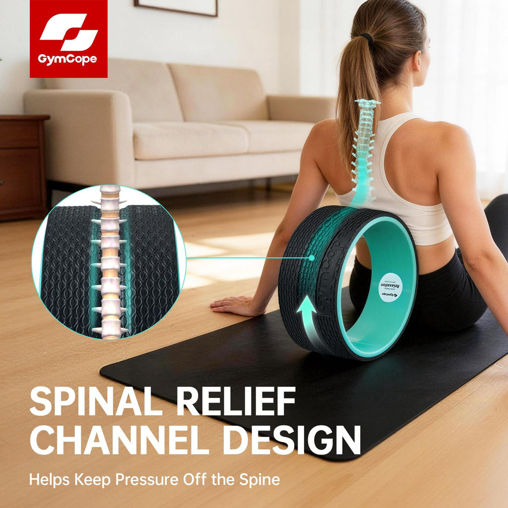 GymCope Back Roller Wheel, Spine-Safe Groove for Deep Stretch, 530 lbs | 1/2in sweat-resistant foam over ABS core, 4 sizes 4 to 12in plus 4-pack with 13in, yoga pilates home gym recovery, pvc free