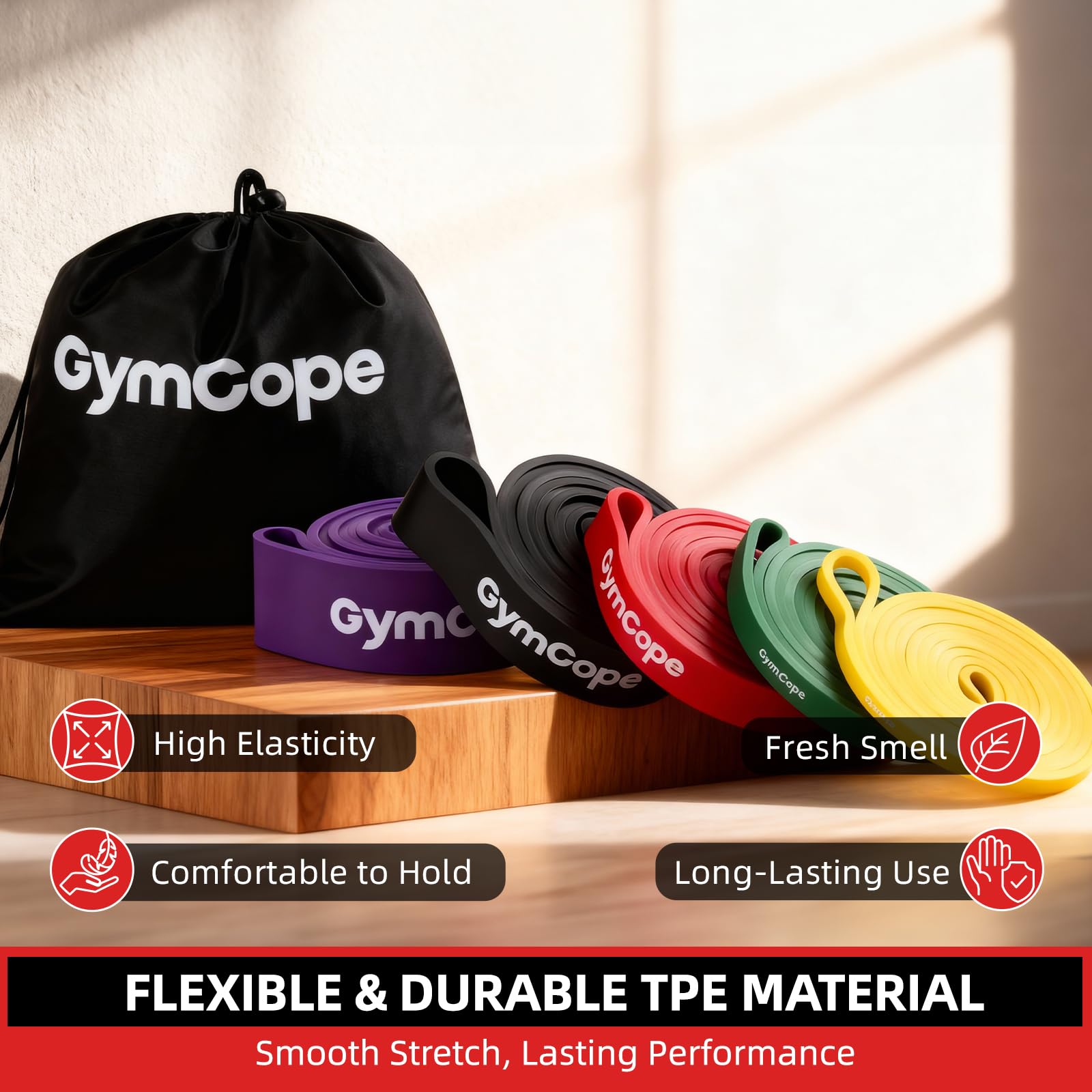 GymCope Pull Up Resistance Bands - Assistance Bands Sets of 3/4/5 for Men & Women, Heavy Duty Workout Exercise Bands for Body Stretching, Muscle Training, Instruction and Carry Bag Included