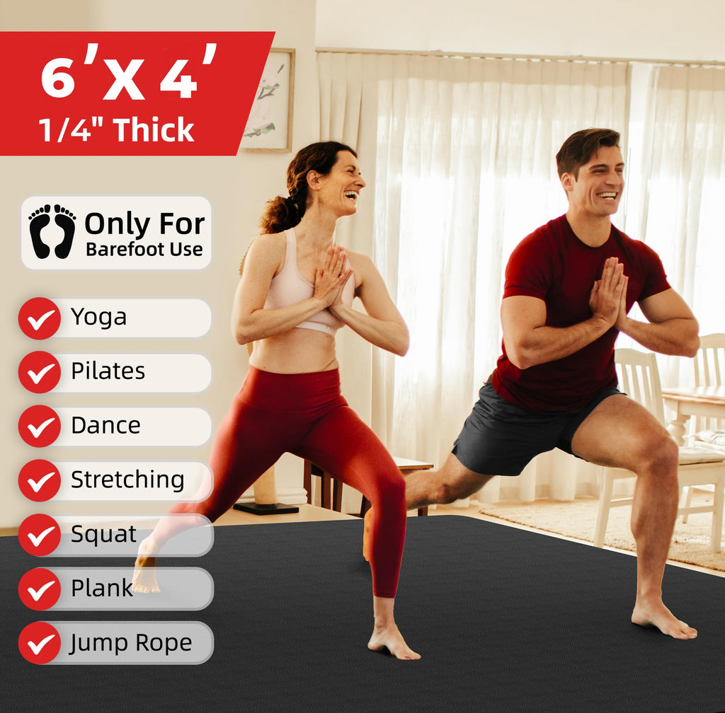 Extra Large Yoga Mat – 72"x48" or 78"x57", 1/4"–1/2" Thick Mat for Women & Men, TPE Non-Slip Pilates Mat for Home Gym, Yoga, Stretching, Meditation