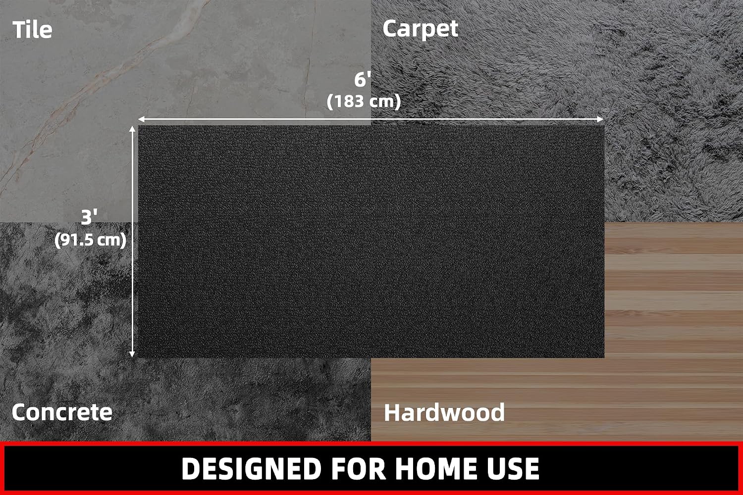 GymCope Treadmill Mat for Hardwood Floor Carpet 7'x3'/6'x3'/6'x2.5'/4'x2' | 6mm Thick Exercise Equipment Gym Mat, Compatible with Peloton Bike, Indoor Spin Bike, Elliptical