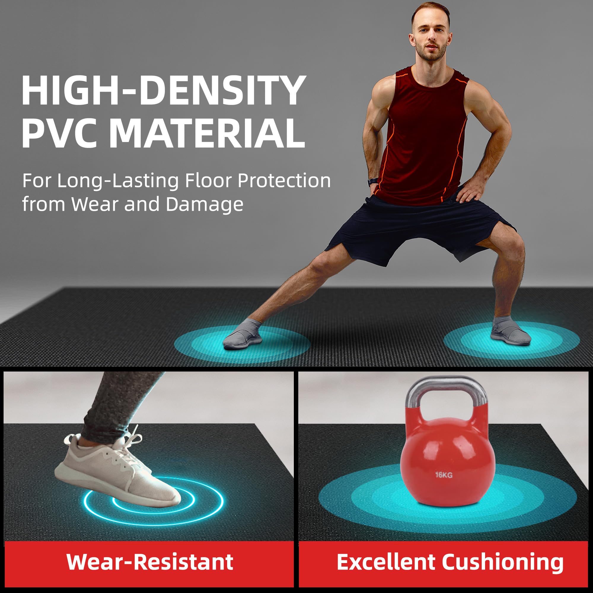 GymCope Extra Large Exercise Mat 10'x6'/9'x6'/8'x6'/7'x5'/6'x4' (8mm) | Thick Workout Mat for Home Gym & Garage Flooring, Shoe-Friendly, High-Density, MMA, HIIT, Weight Lifting, Cardio&Strength